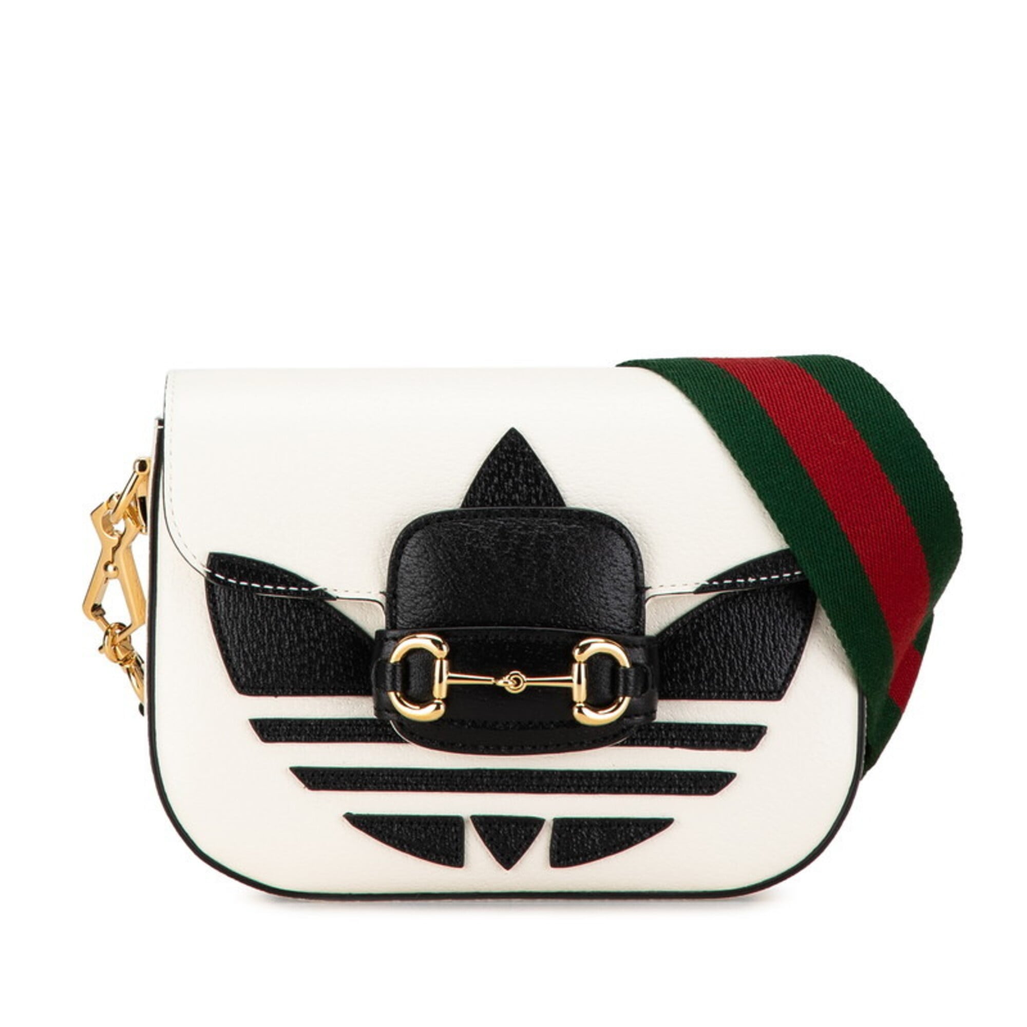 Gucci Black White Leather Shoulder Bag (Pre-Owned)