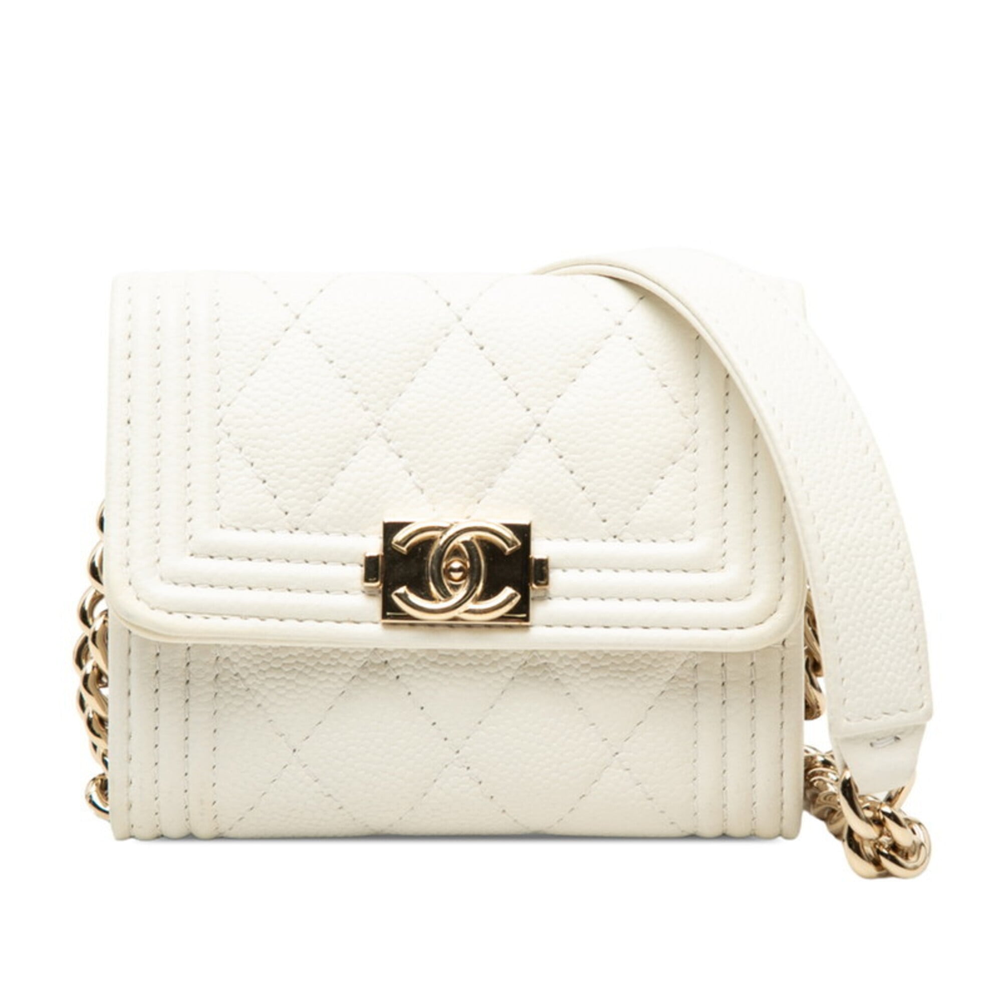 Chanel White Grained Calfskin Shoulder Bag (Pre-Owned)