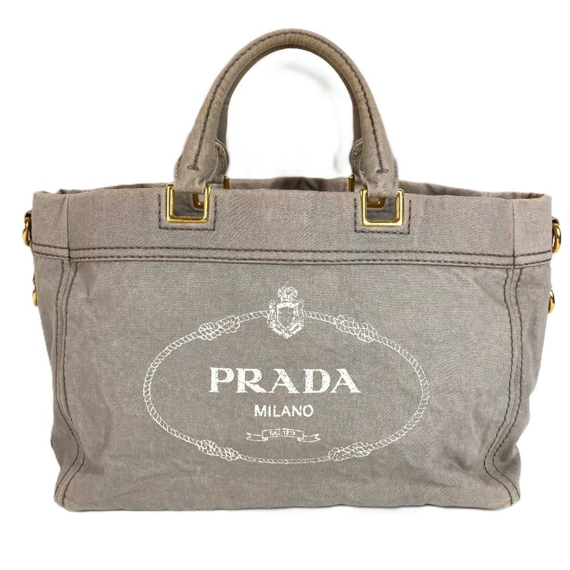 Prada Gray Canvas Handbag Tote Bag (Pre-Owned)