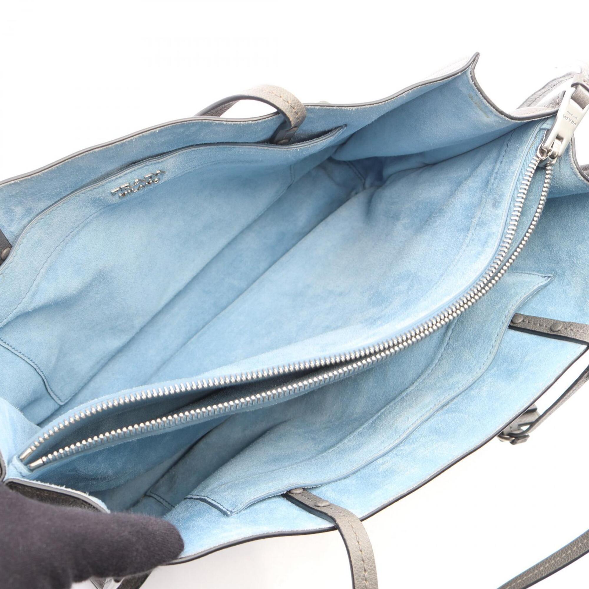 Prada Gray Leather Handbag Tote Bag (Pre-Owned)