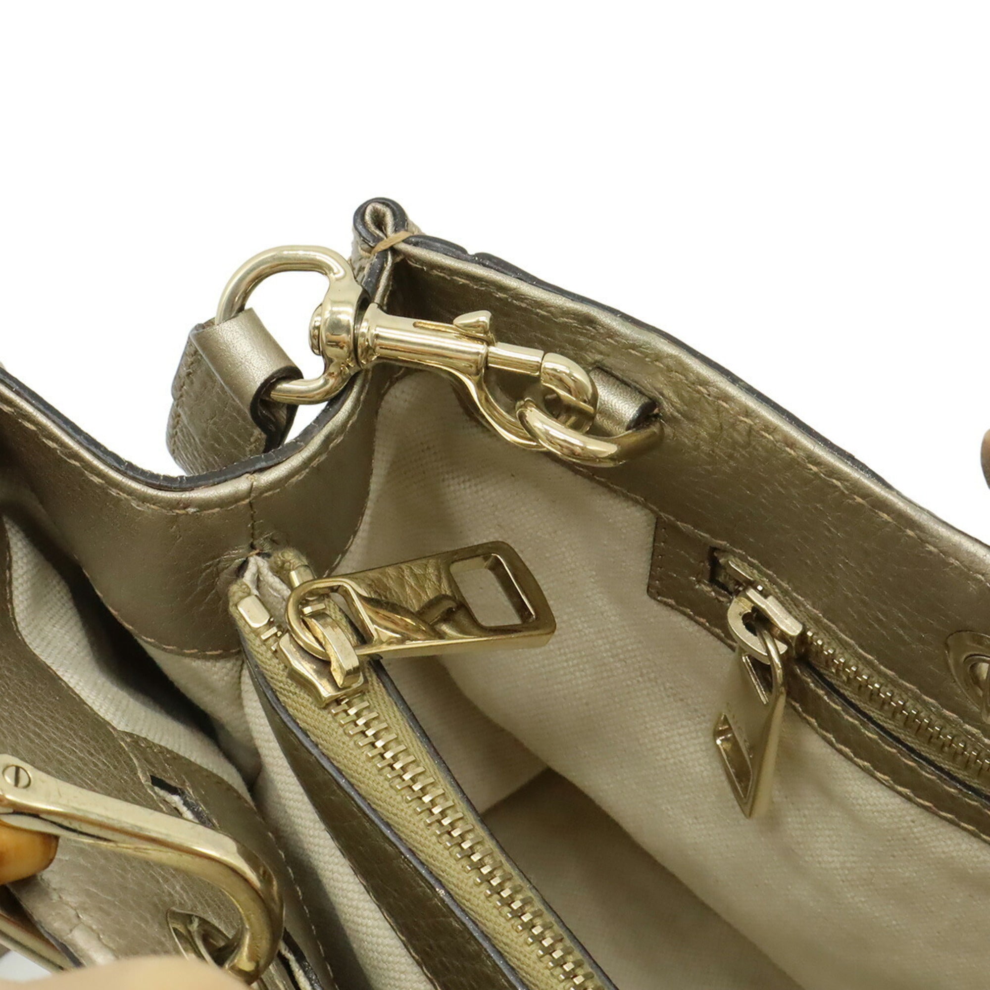 Gucci Champagne Gold Leather Bamboo Handbag Shoulder Bag Tote Bag (Pre-Owned)