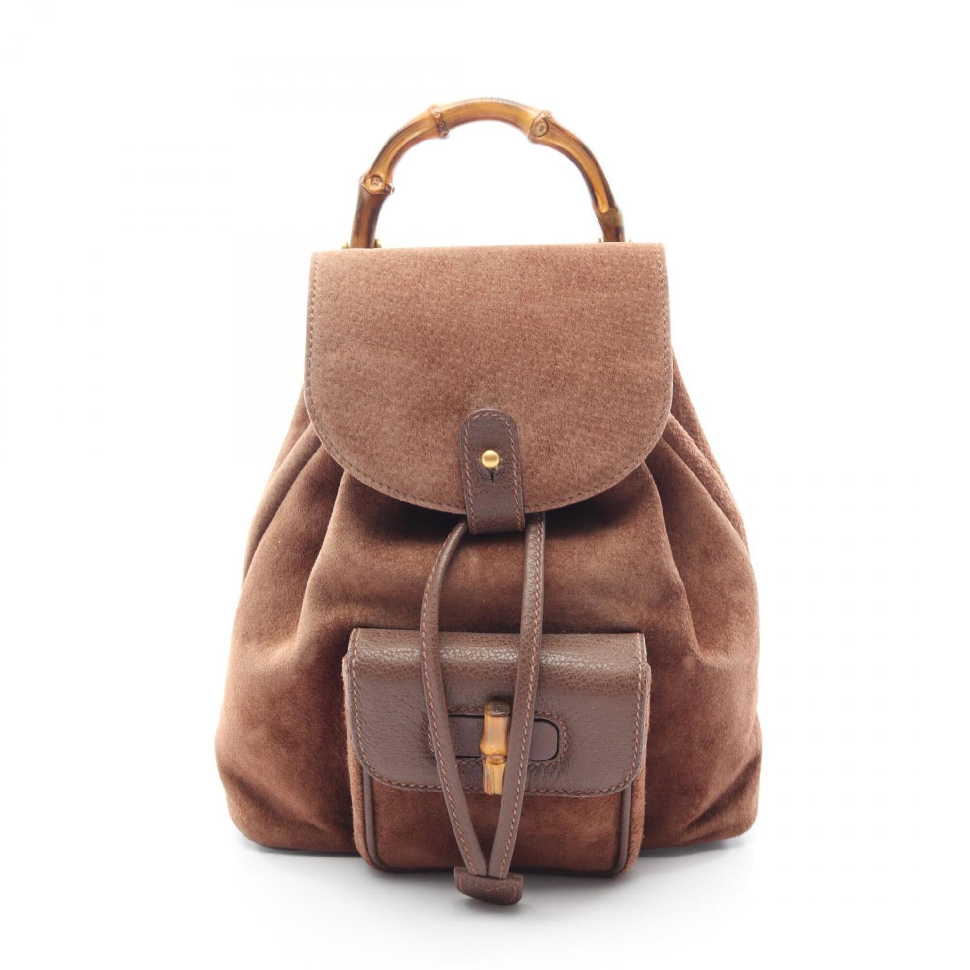 Gucci Brown Suede Leather Backpack Handbag (Pre-Owned)
