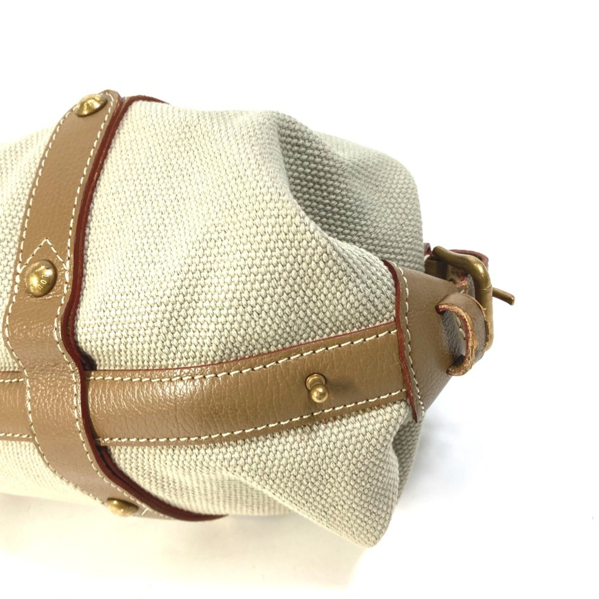 Louis Vuitton Beige Canvas Leather Handbag Shoulder Bag (Pre-Owned)