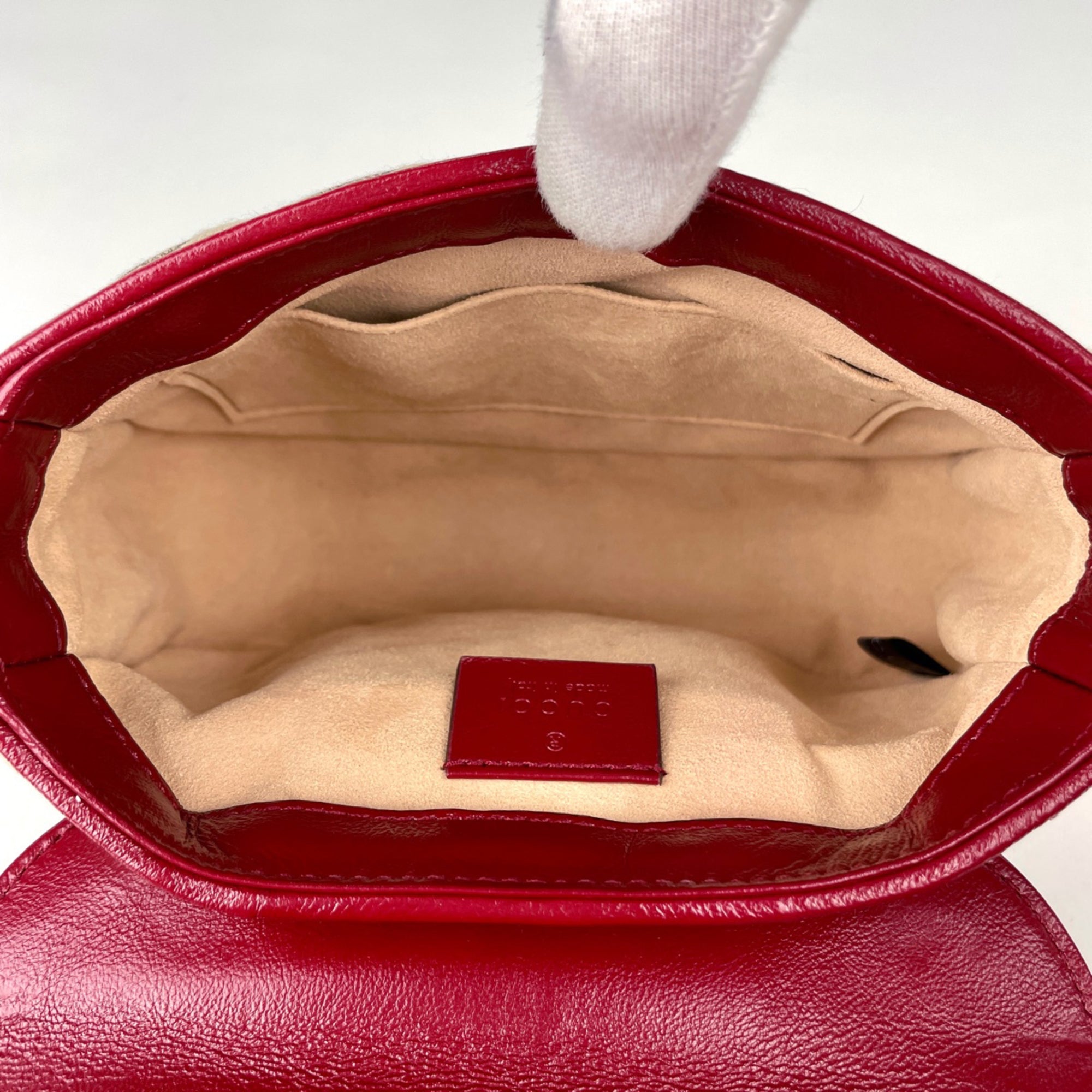 Gucci Beige Red Color Gg Canvas Leather Handbag Shoulder Bag (Pre-Owned)
