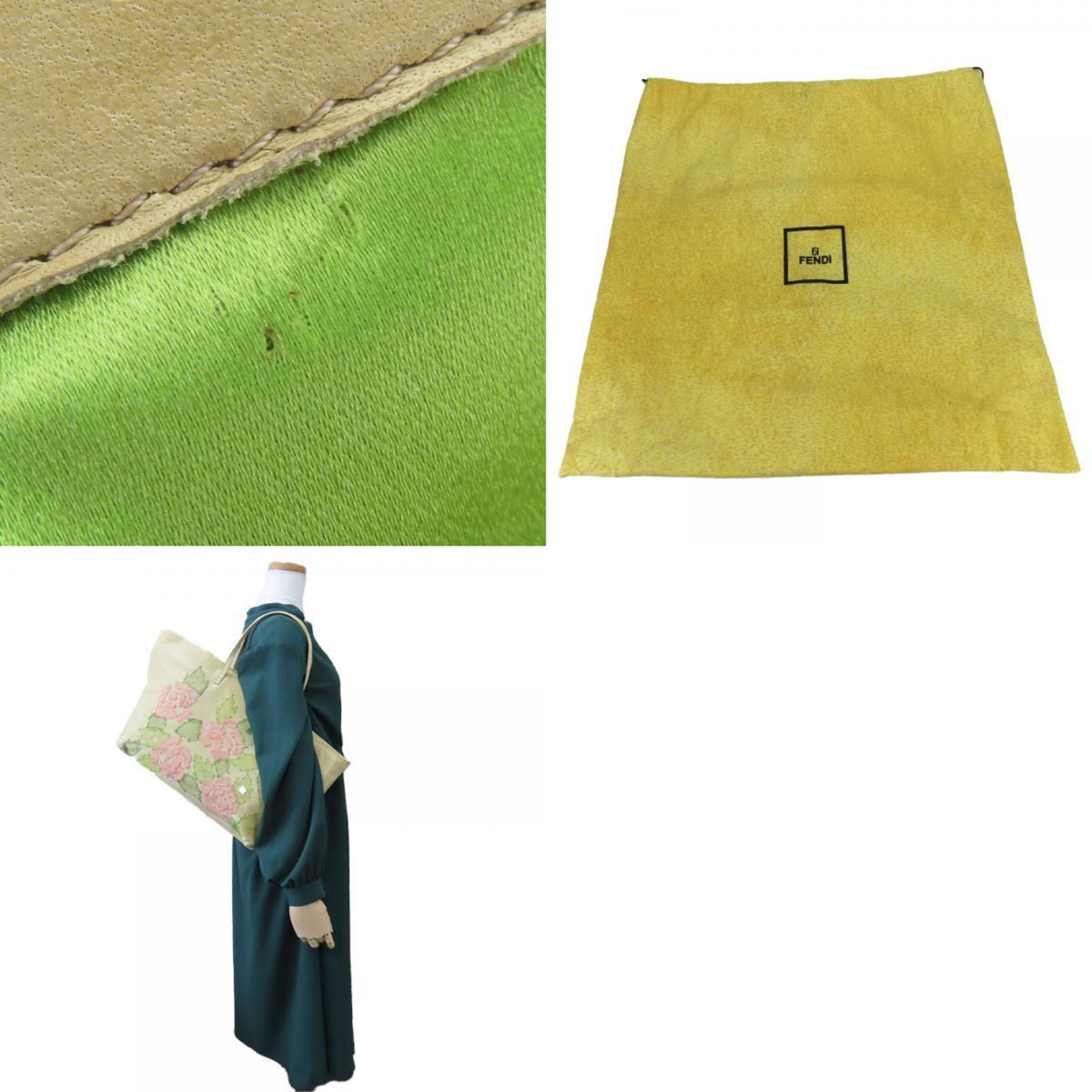 Fendi Beige Pink Green Leather Tote Bag (Pre-Owned)