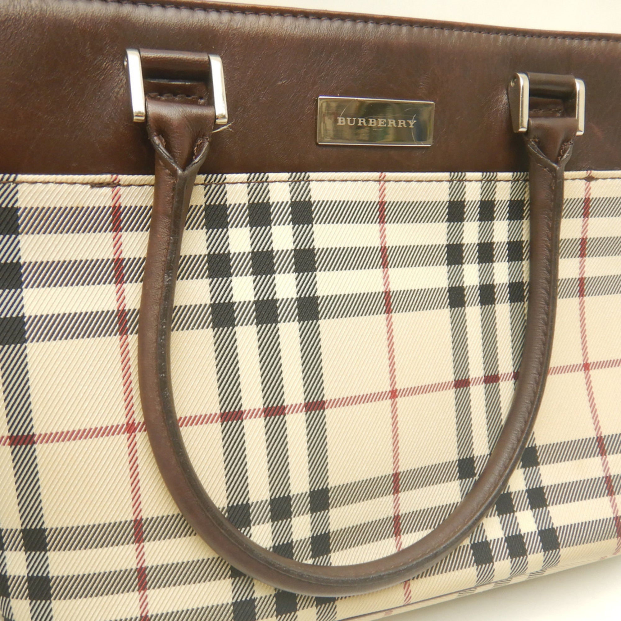 Burberry Beige Brown Canvas Leather Handbag (Pre-Owned)