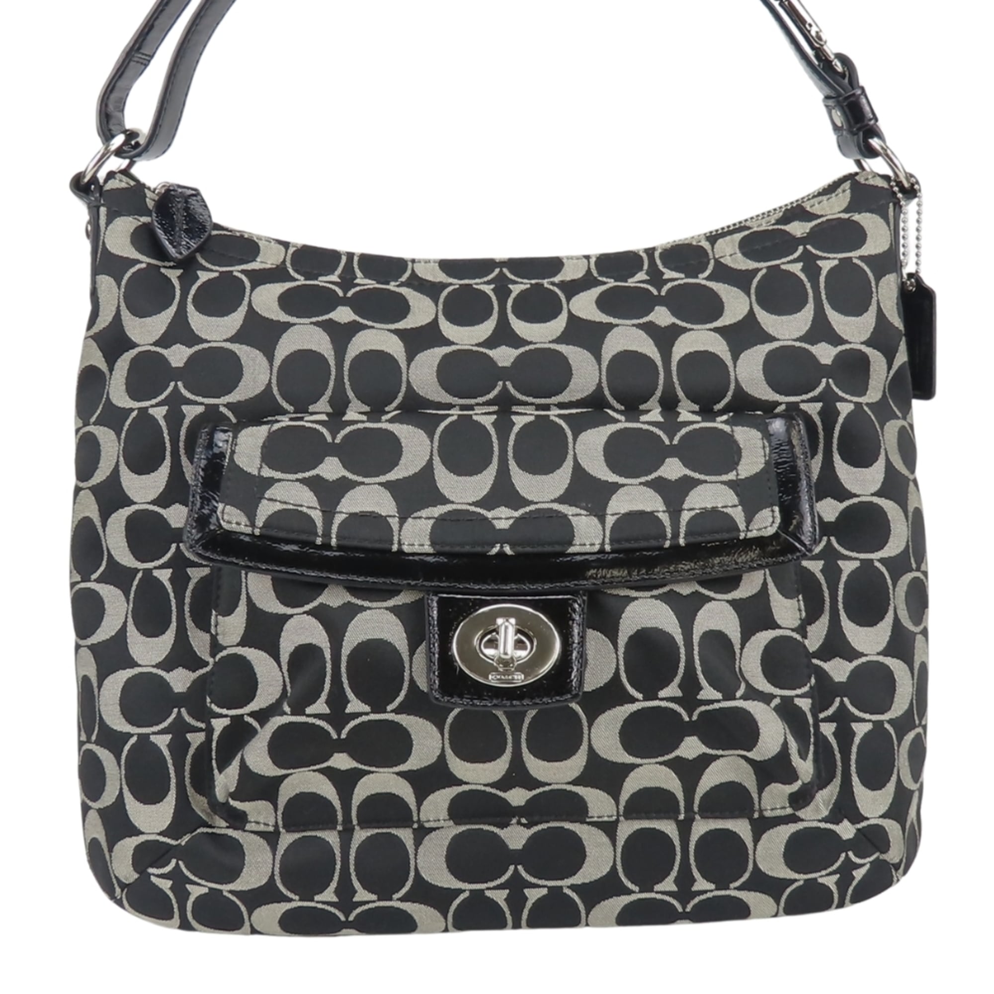 Coach Black Gray Canvas Patent Leather Shoulder Bag (Pre-Owned)