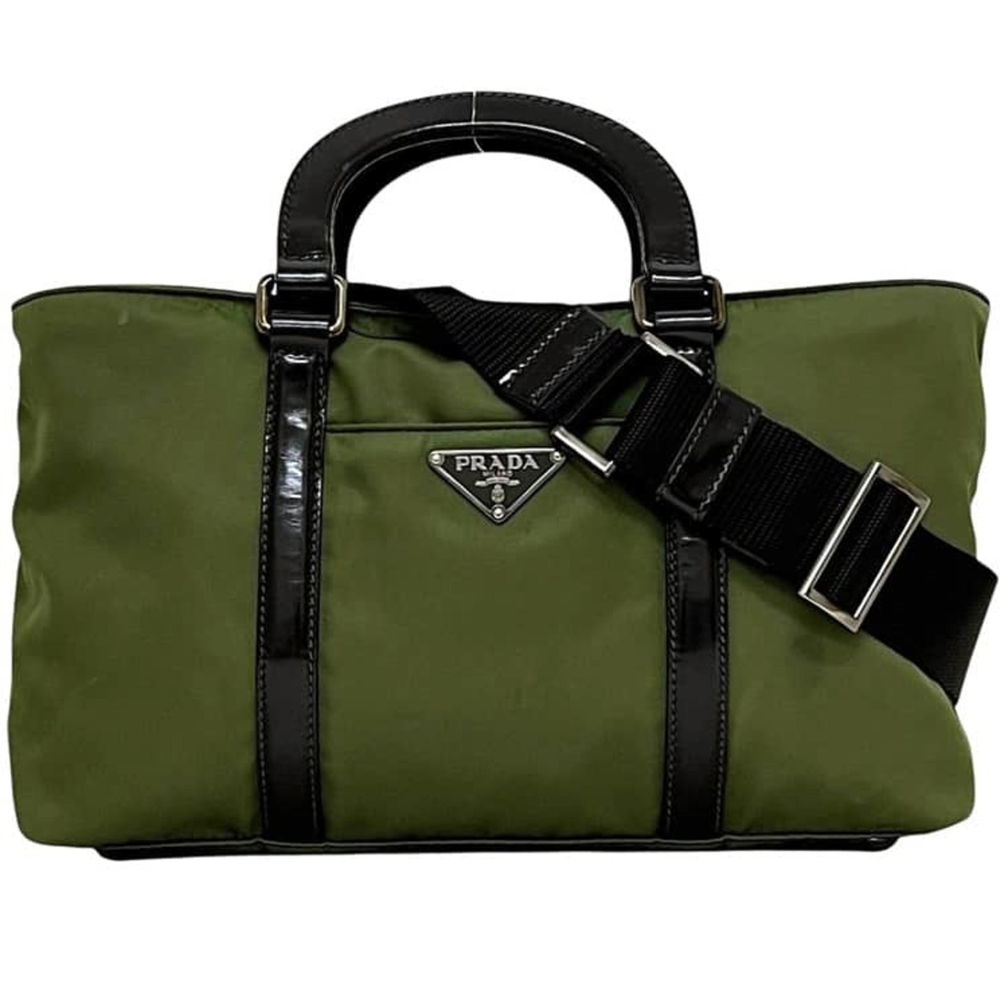 Prada Green Khaki Nylon Leather Handbag Shoulder Bag (Pre-Owned)