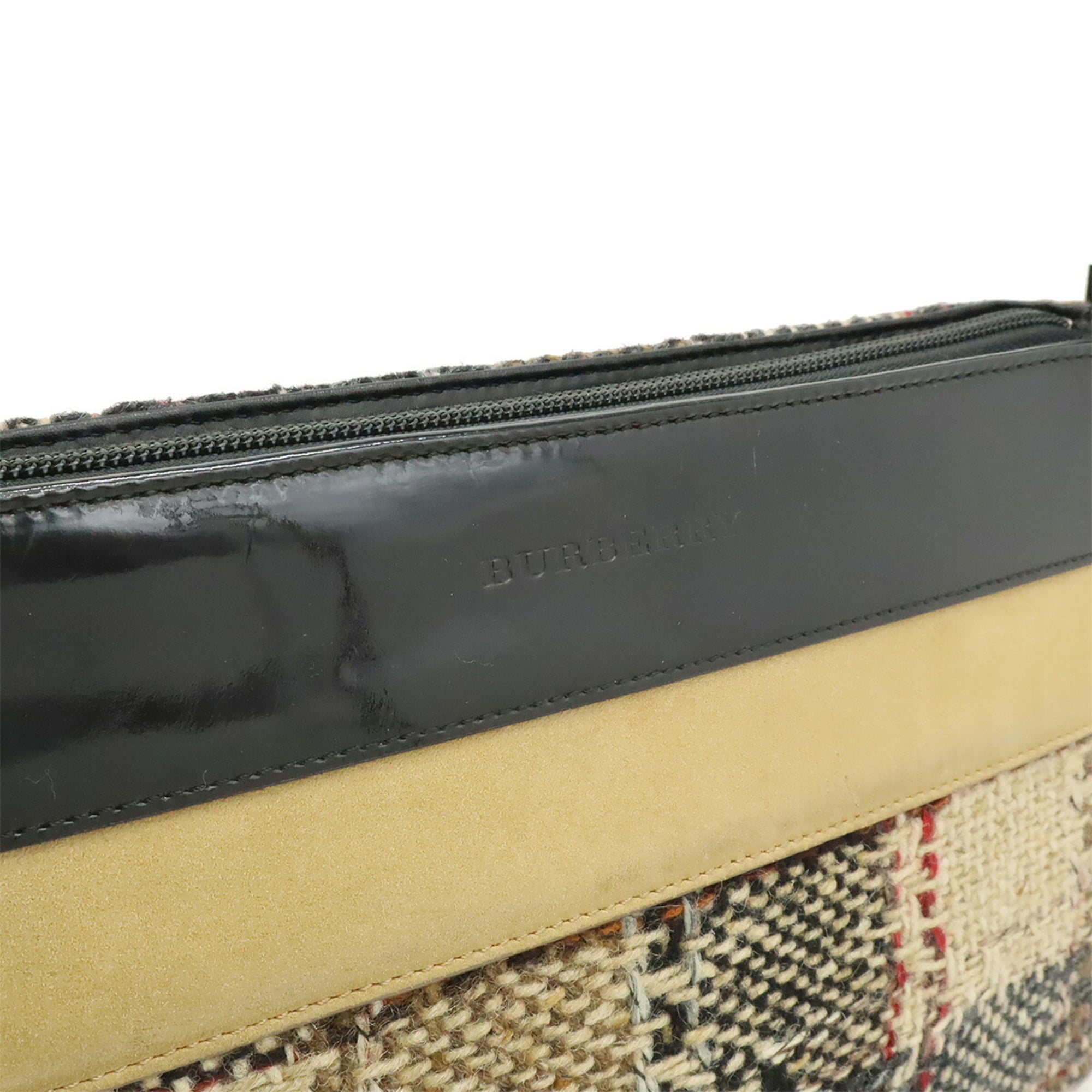 Burberry Beige Black Multi-Color Wool Leather Suede Shoulder Bag (Pre-Owned)
