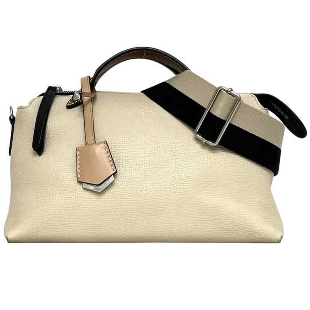 Fendi Beige Black Brown Leather Shoulder Bag (Pre-Owned)