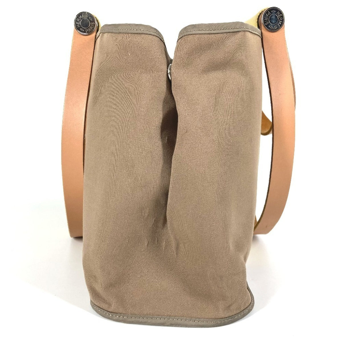 Hermes Beige Yellow Leather Canvas Shoulder Bag Tote Bag (Pre-Owned)