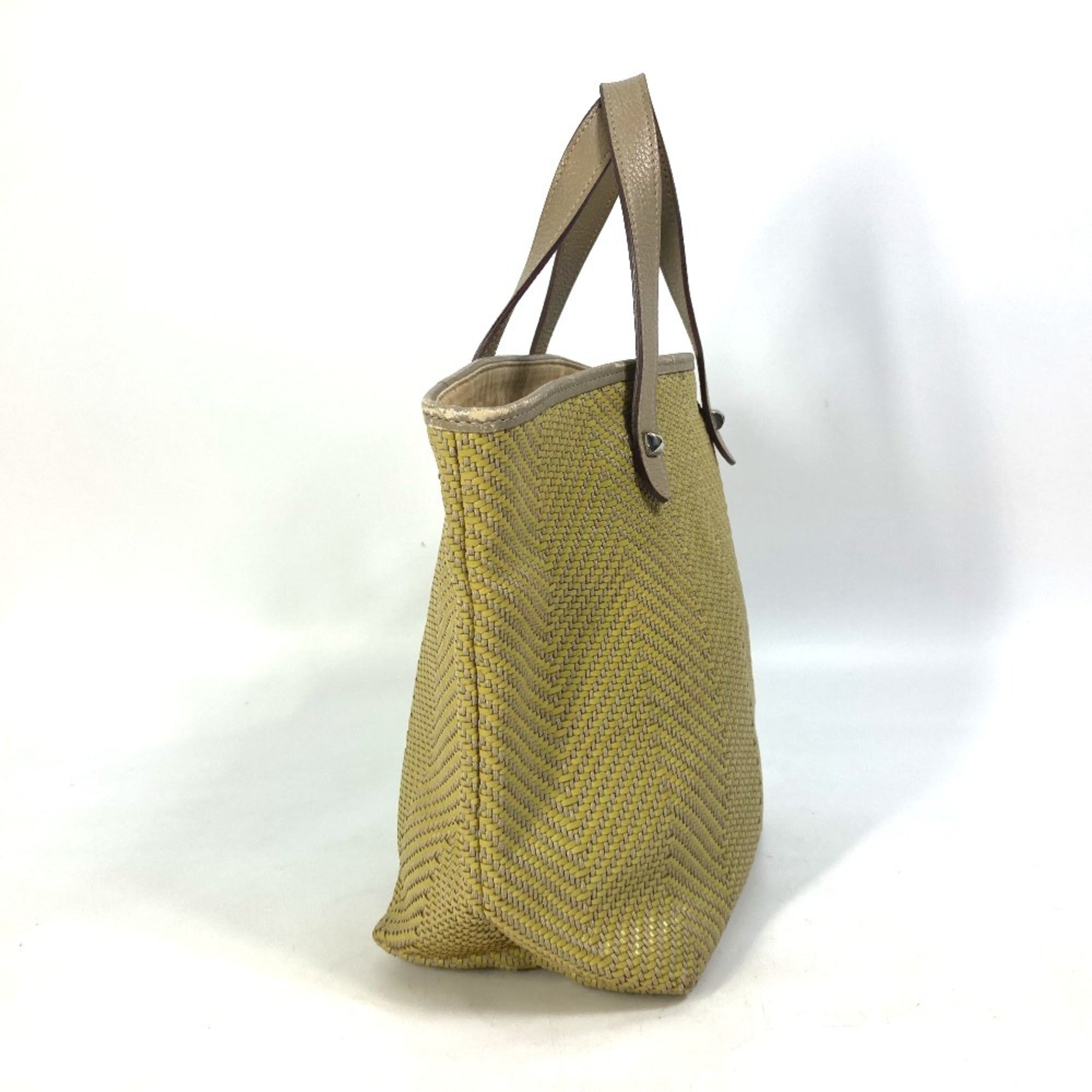Hermes Yellow Leather Polyester Handbag Tote Bag (Pre-Owned)