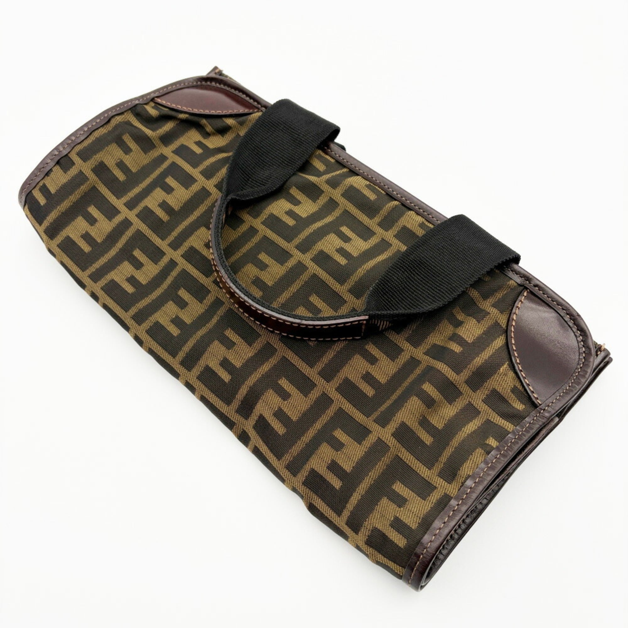 Fendi Zucchino Black Brown Dark Brown Zucchino Canvas Leather Tote Bag (Pre-Owned)