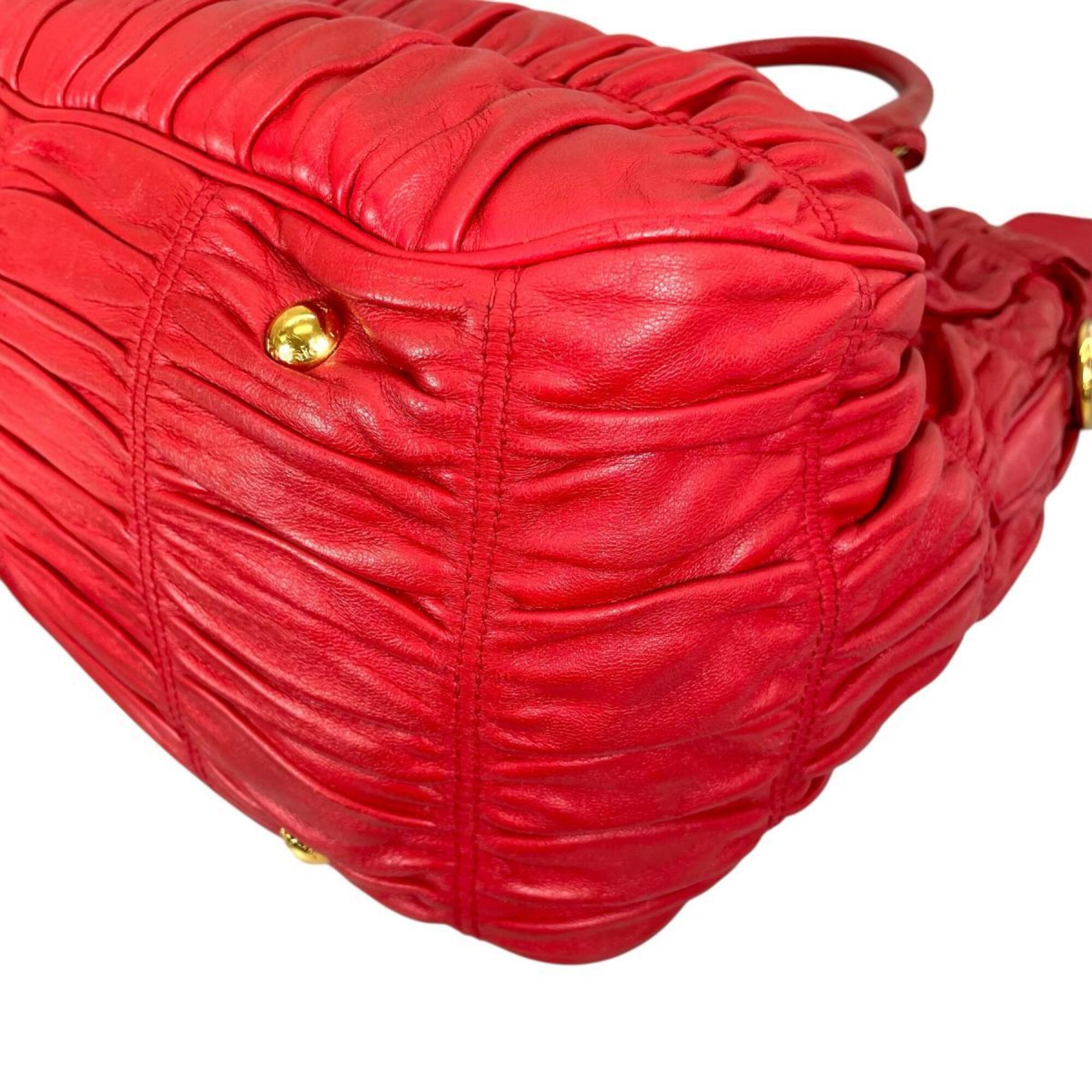 Prada Red Color Nappa Leather Shoulder Bag Tote Bag (Pre-Owned)