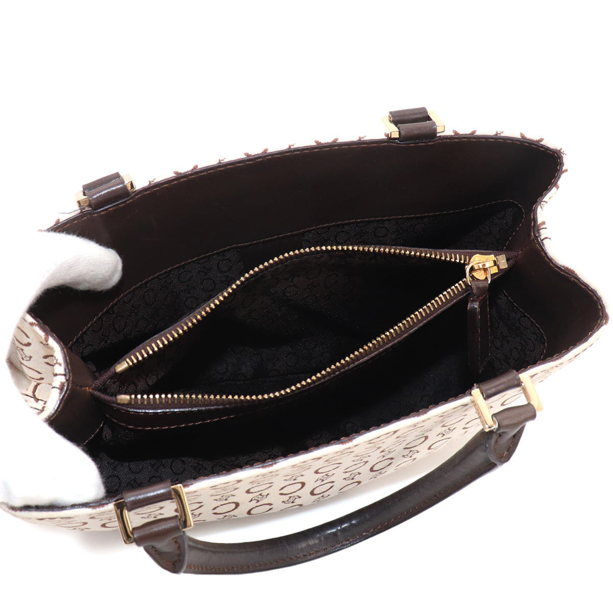 Celine Macadam Beige Brown Canvas Leather Handbag (Pre-Owned)