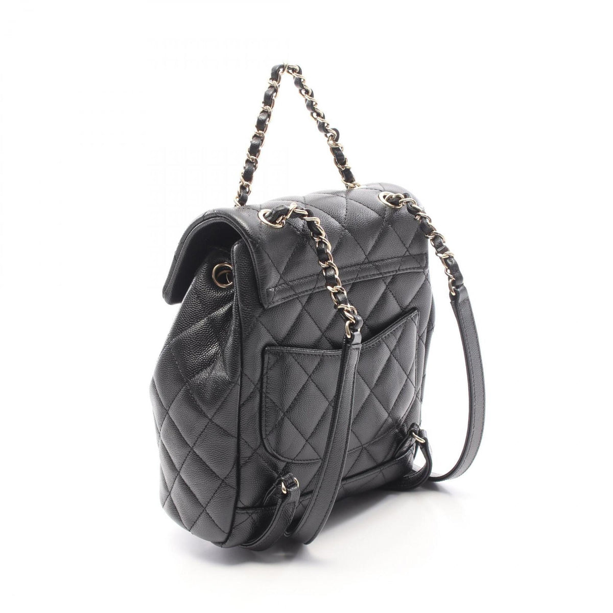 Chanel Black Grained Calfskin Backpack Handbag (Pre-Owned)