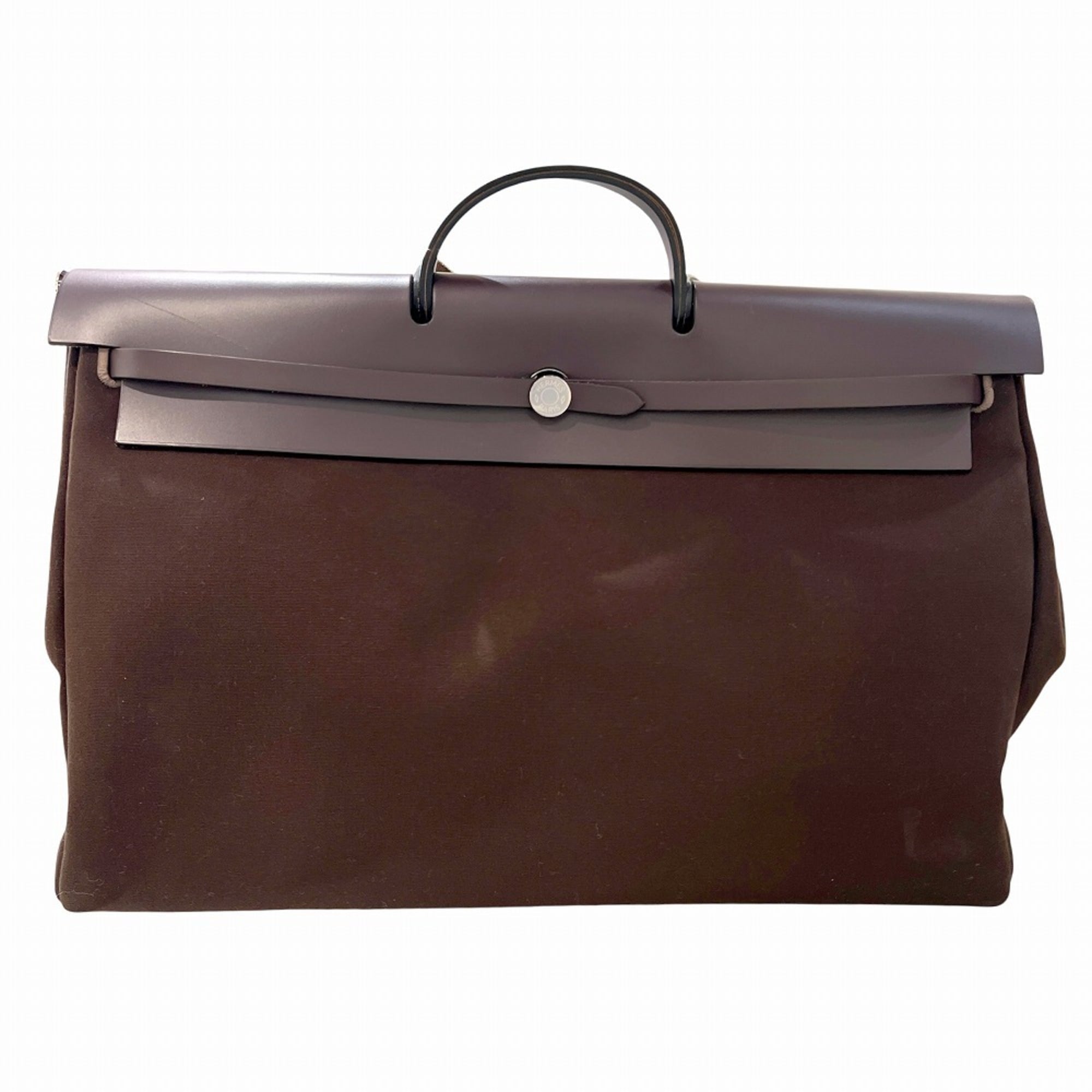 Hermes Brown Canvas Leather Pouch Tote Bag (Pre-Owned)