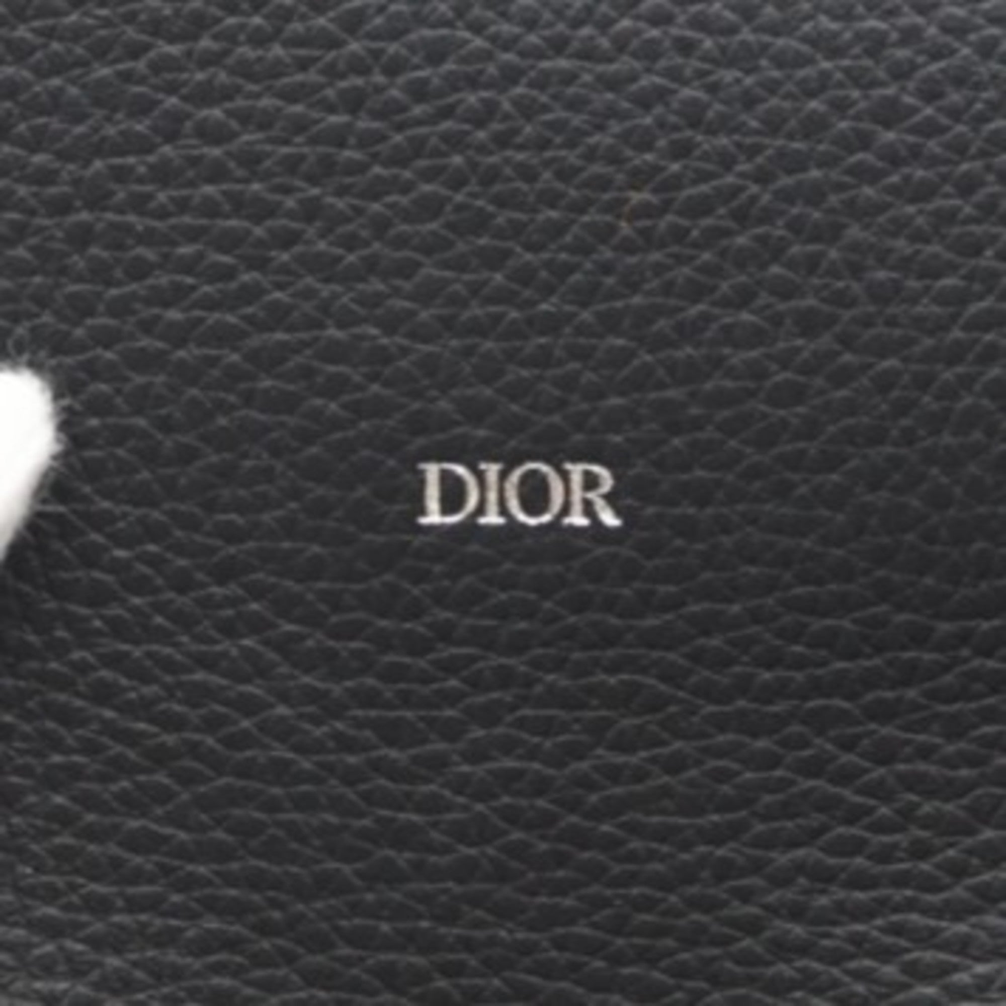 Christian Dior Black Gray Leather Canvas Long Wallet (Bi-Fold) (Pre-Owned)