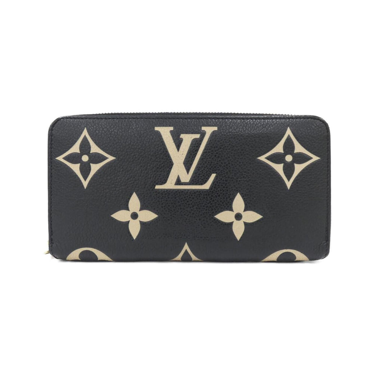 Louis Vuitton Beige Black Leather Long Wallet (Bi-Fold) (Pre-Owned)