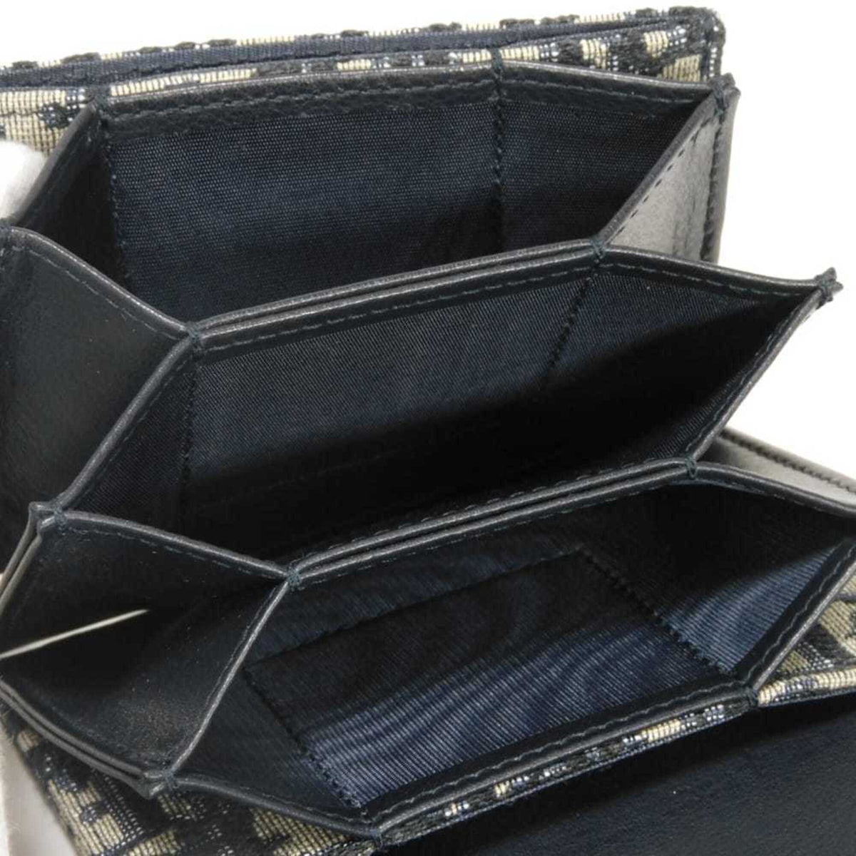 Christian Dior Beige Black Navy Canvas Leather Coin Purse/Coin Case (Pre-Owned)