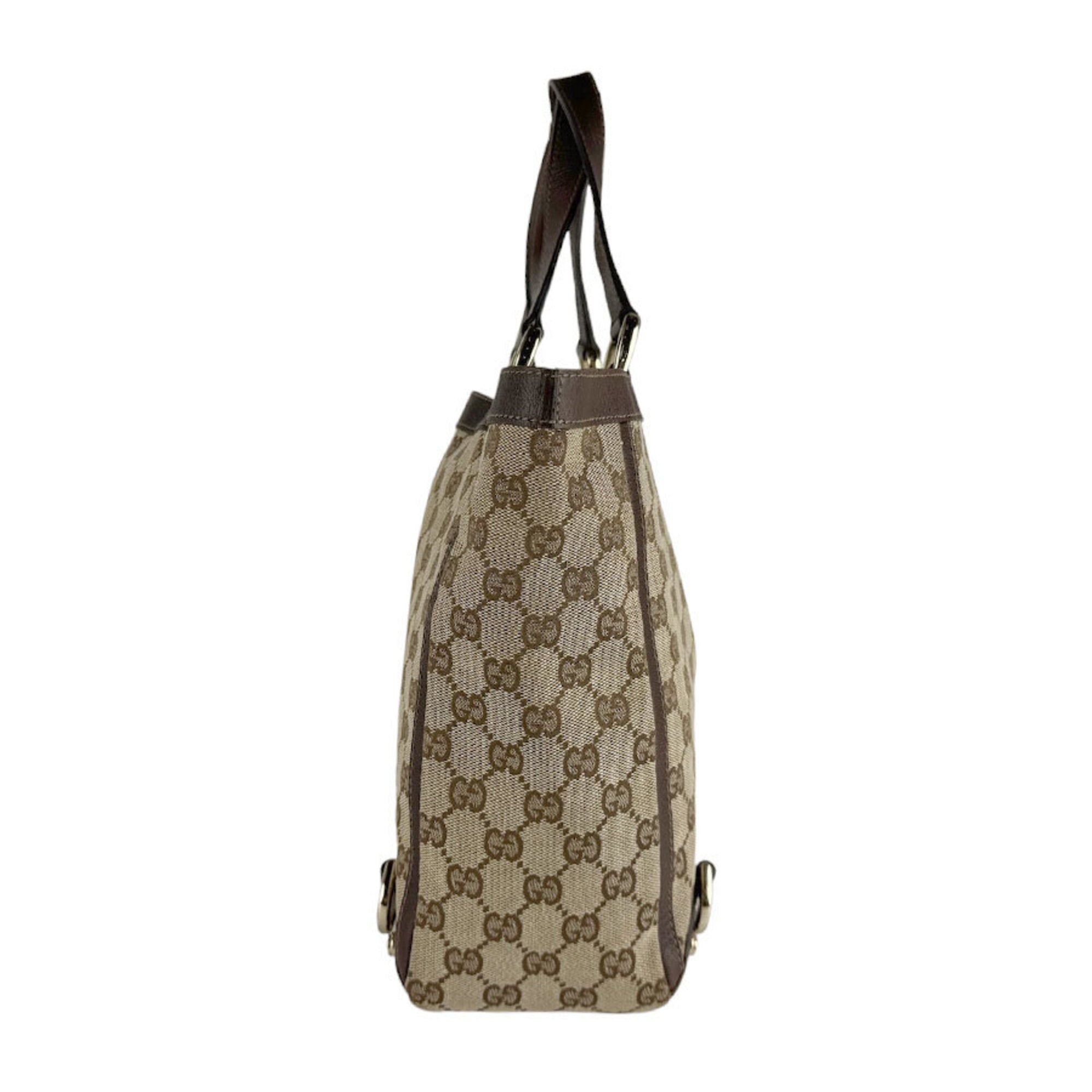 Gucci Brown Brown Gg Gg Canvas Leather Handbag (Pre-Owned)