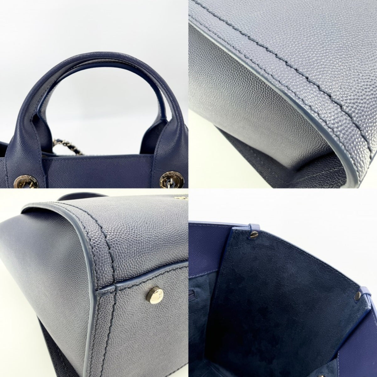 Chanel Blue Navy Grained Calfskin Handbag Shoulder Bag Tote Bag (Pre-Owned)