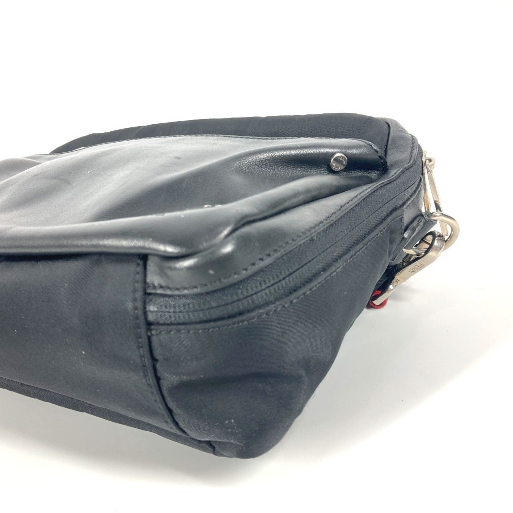 Fendi Black Nylon Leather Handbag Pochette Shoulder Bag (Pre-Owned)