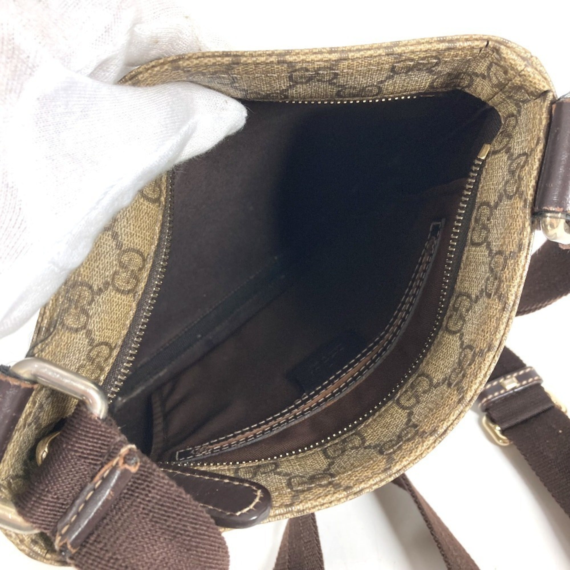 Gucci Beige Dark Brown Gg Leather Pvc Pochette Shoulder Bag (Pre-Owned)