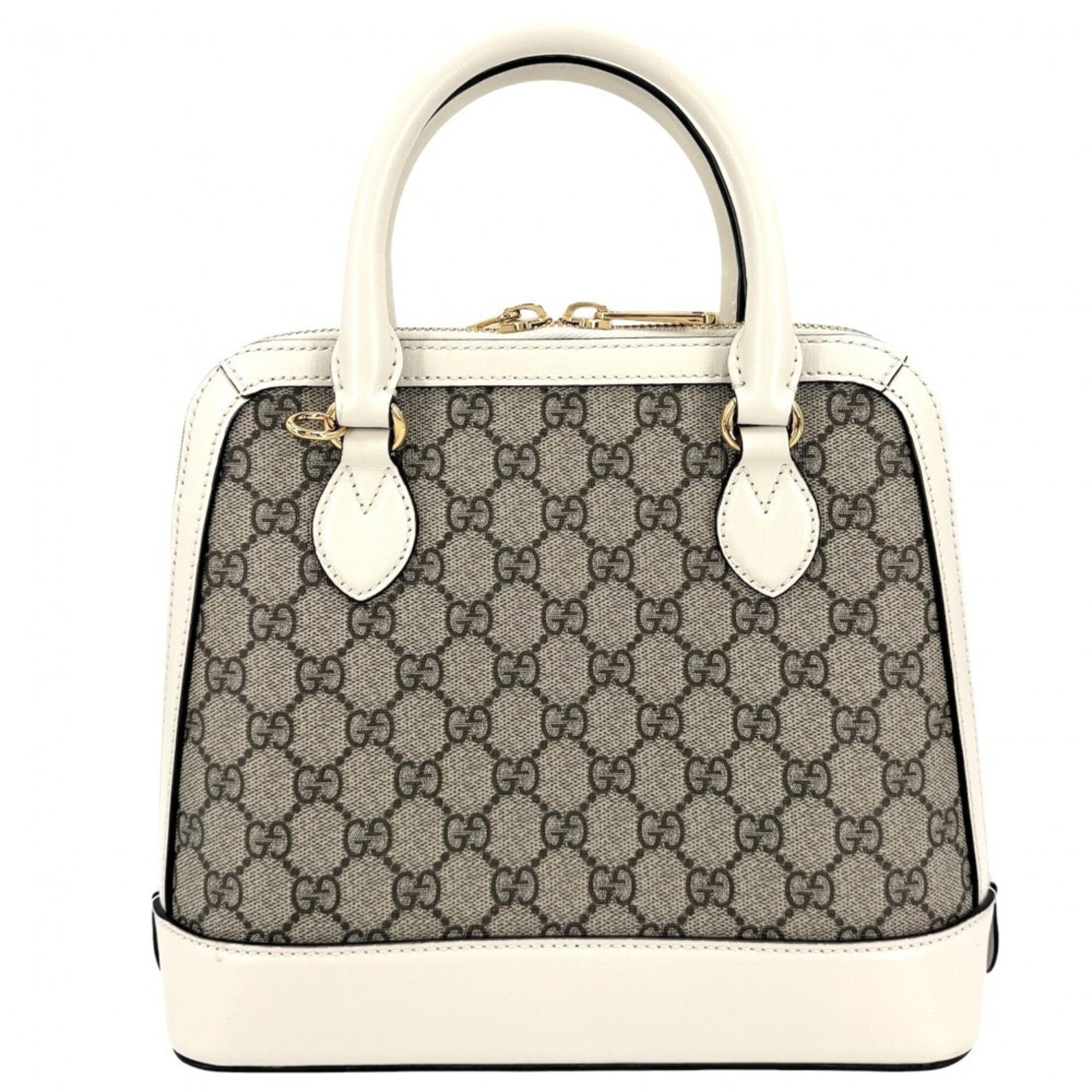 Gucci Beige White Gg Supreme Leather Handbag Shoulder Bag (Pre-Owned)