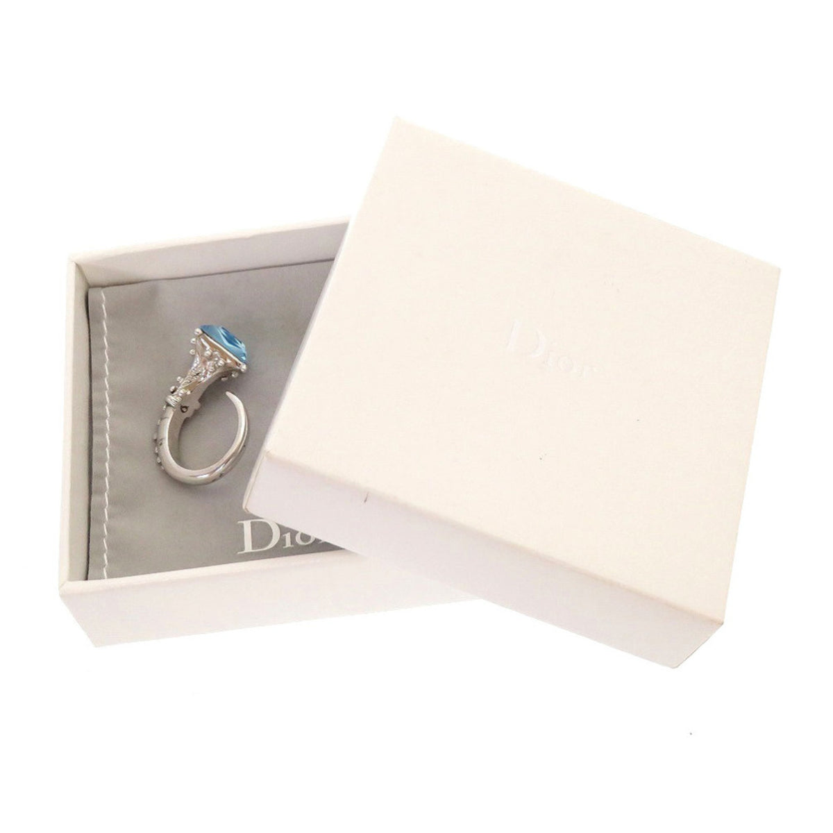 Christian Dior Silver Blue Metal Band Ring (Pre-Owned)