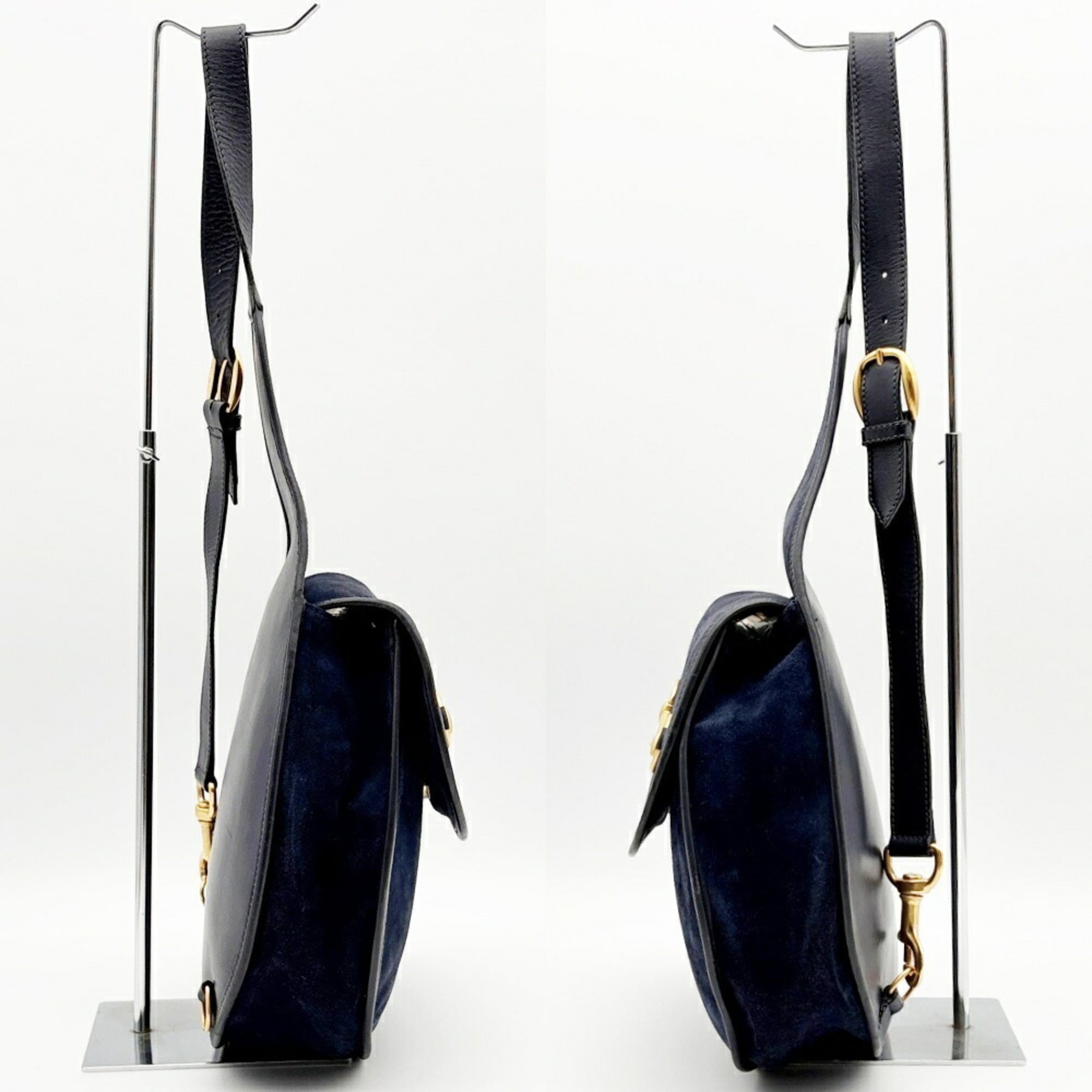 Gucci Navy Suede Leather Shoulder Bag Sling Bag (Pre-Owned)