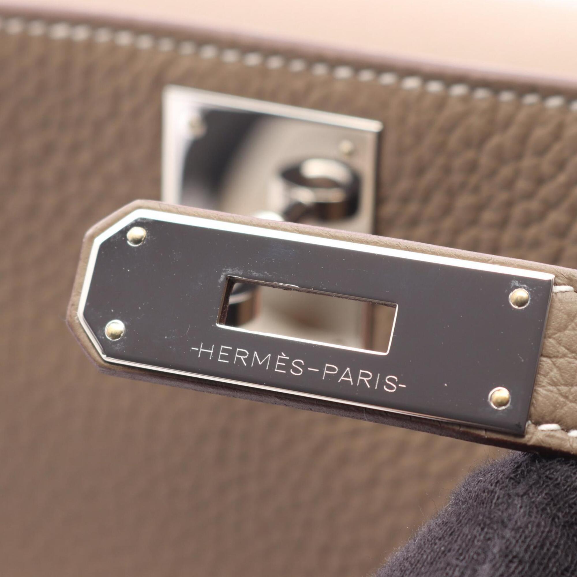 Hermes Etoupe Gray Gray Taurillon Clemence Leather Handbag Shoulder Bag (Pre-Owned)