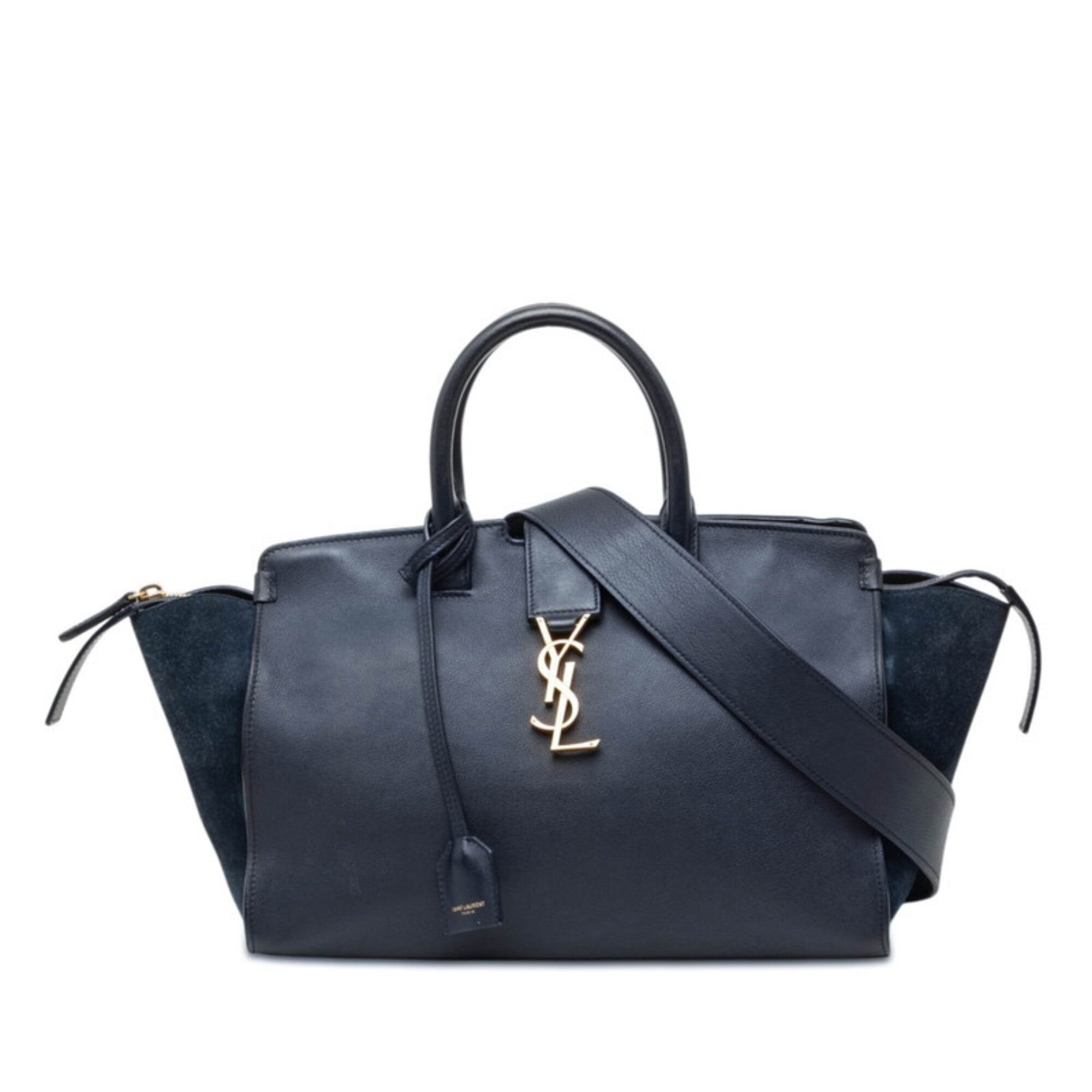 Saint Laurent Navy Leather Suede Handbag Shoulder Bag (Pre-Owned)
