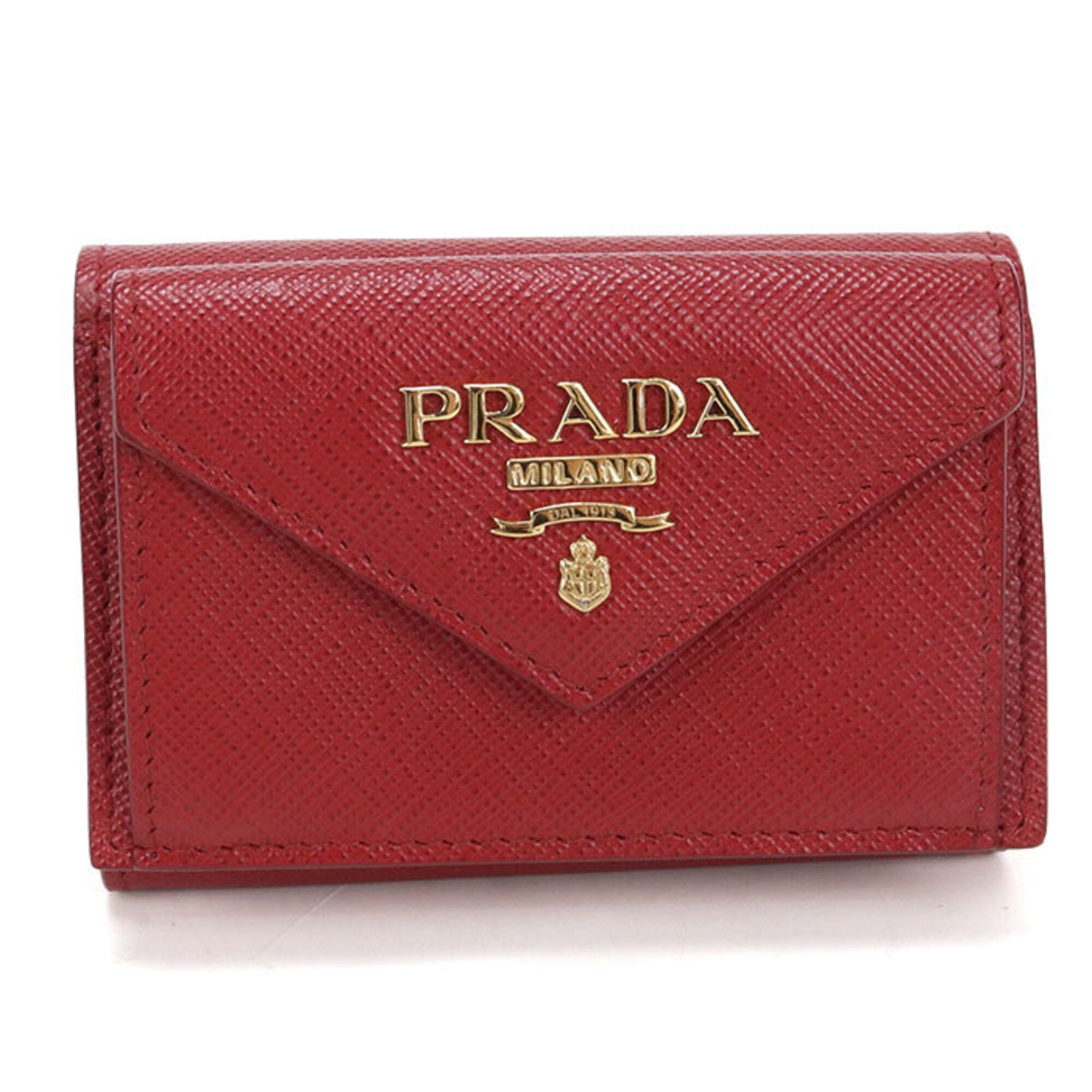 Prada Red Color Leather Wallet (Tri-Fold) (Pre-Owned)