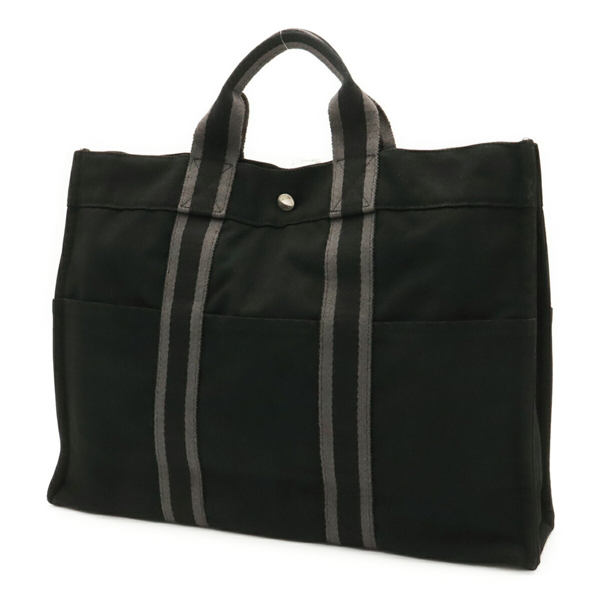 Hermes Black Gray Canvas Handbag Tote Bag (Pre-Owned)