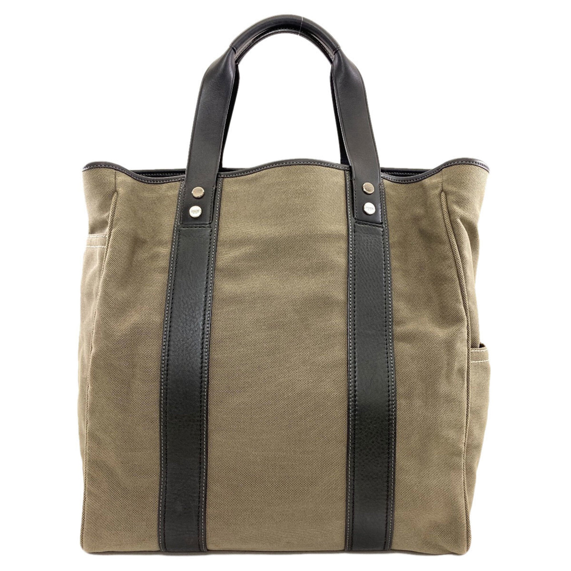Coach Black Khaki Canvas Leather Handbag (Pre-Owned)
