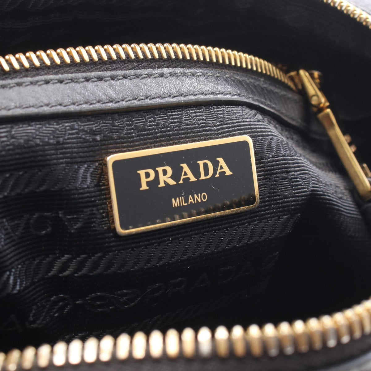 Prada Black Canvas Leather Handbag Shoulder Bag (Pre-Owned)
