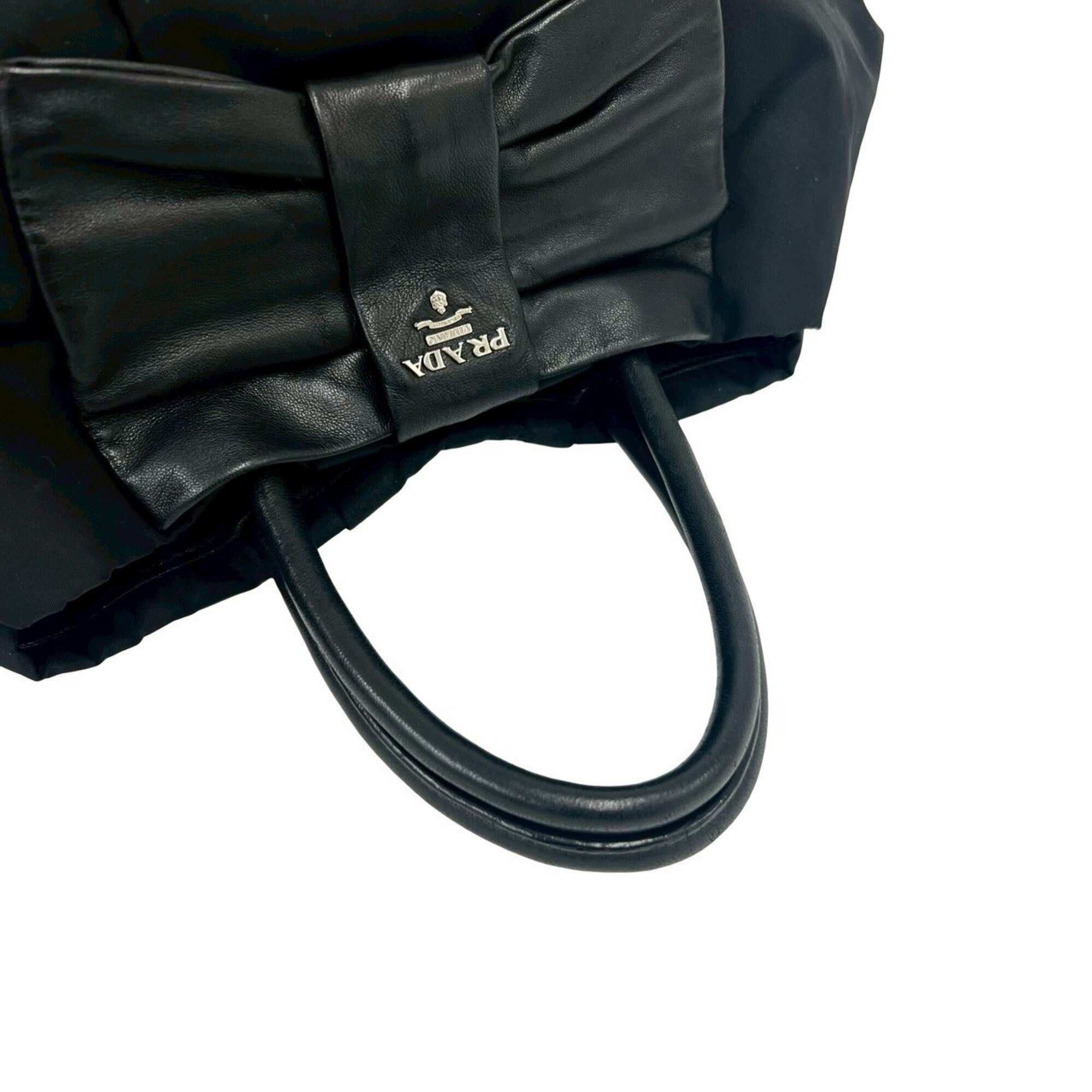 Prada Black Nylon Leather Handbag Tote Bag (Pre-Owned)