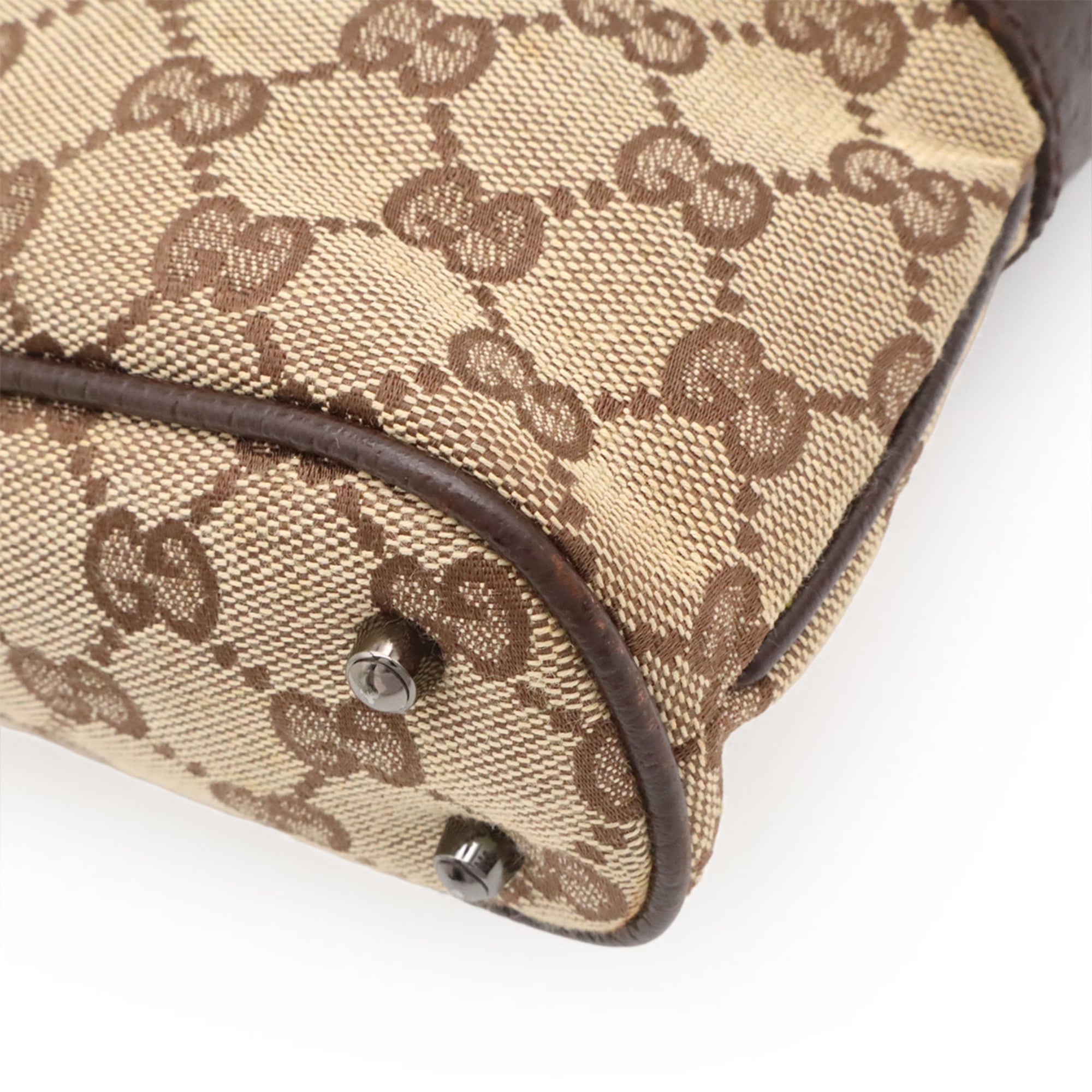 Gucci Gg Canvas Beige Dark Brown Gg Canvas Leather Shoulder Bag Tote Bag (Pre-Owned)