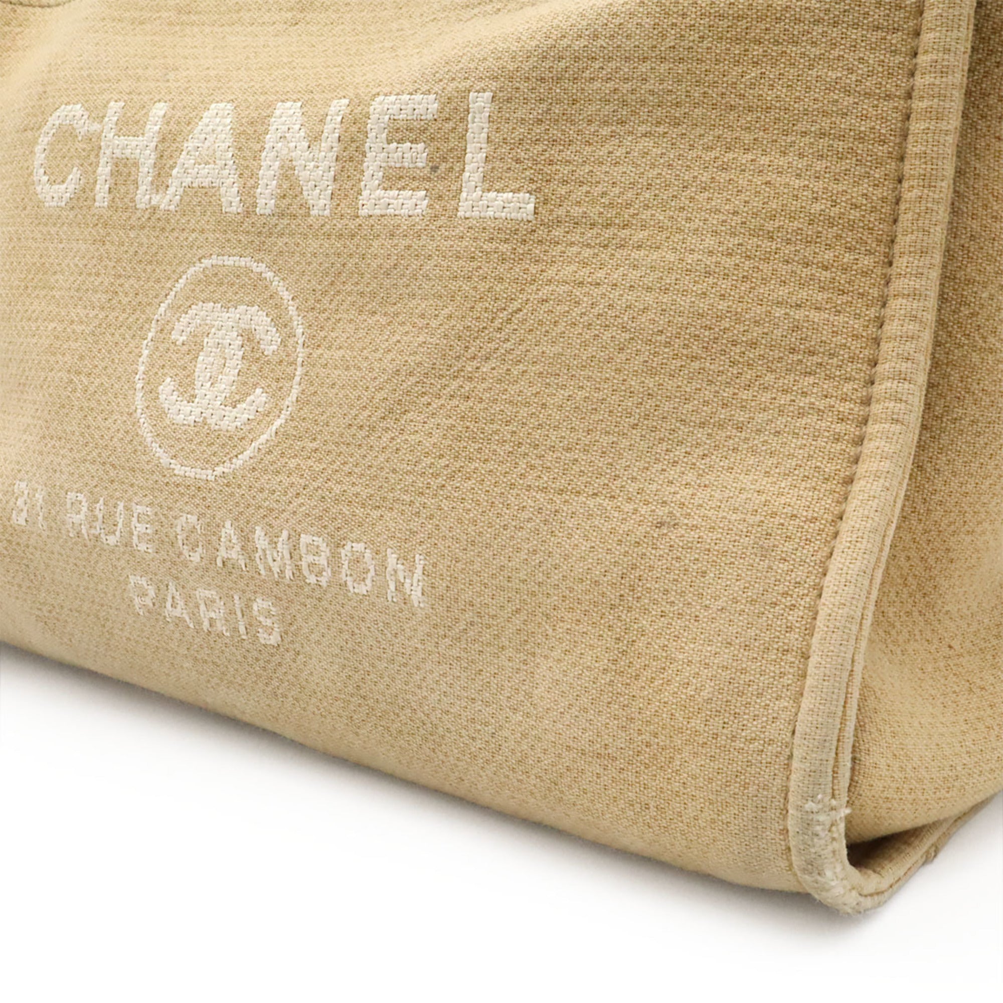 Chanel Beige Black Canvas Shoulder Bag Tote Bag (Pre-Owned)