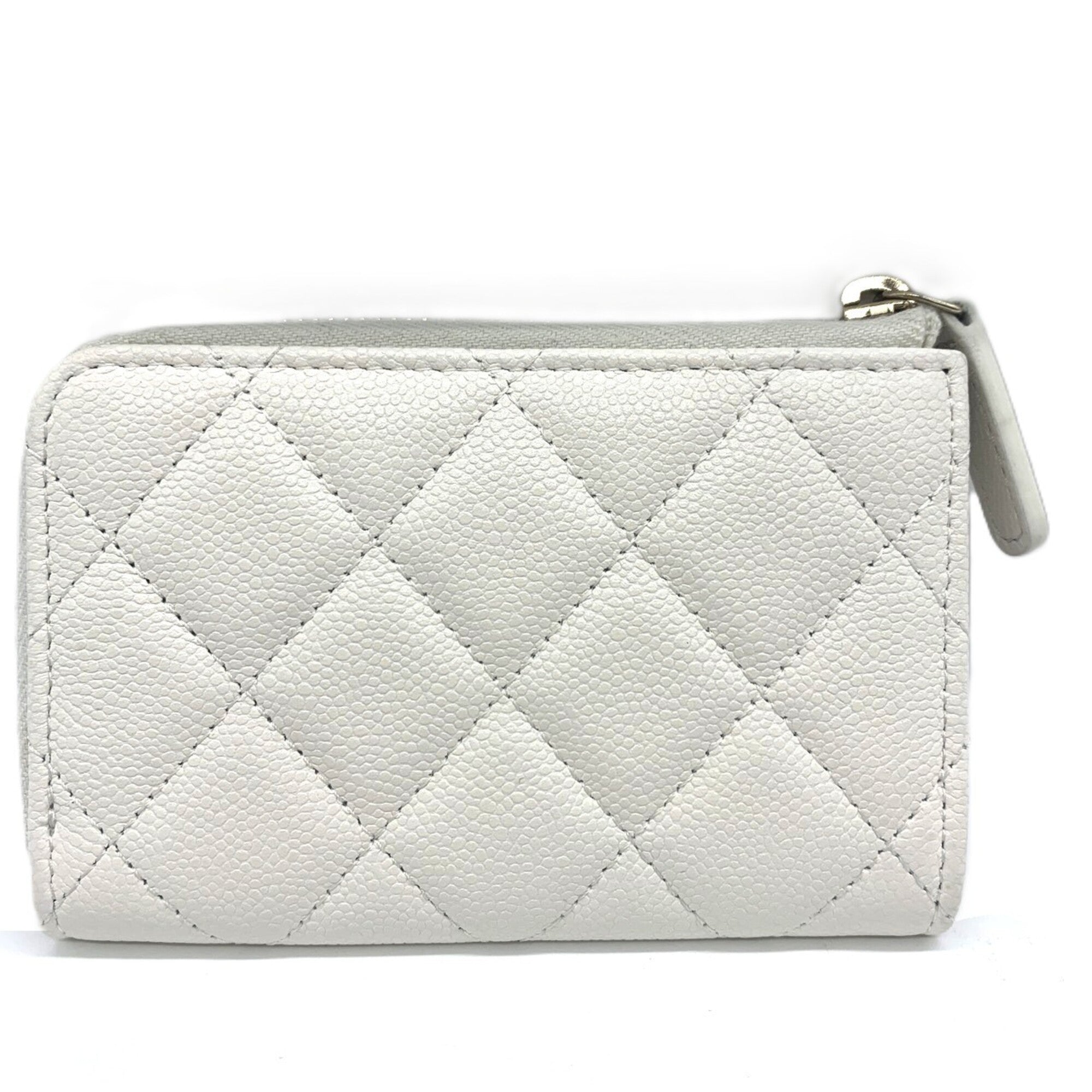 Chanel Matelasse White Grained Calfskin Coin Purse/Coin Case (Pre-Owned)