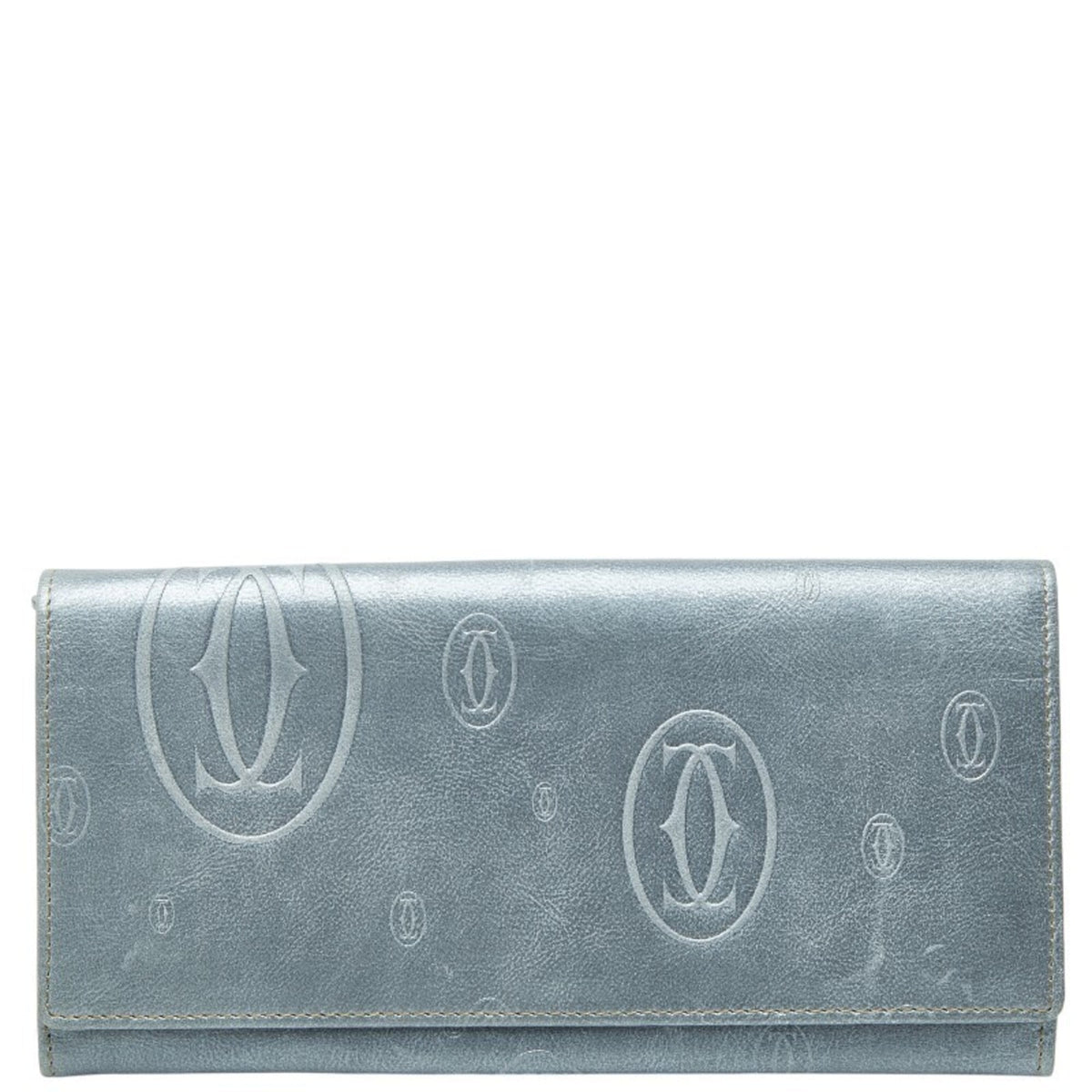 Cartier Happy Birthday Metallic Blue Leather Long Wallet (Bi-Fold) (Pre-Owned)