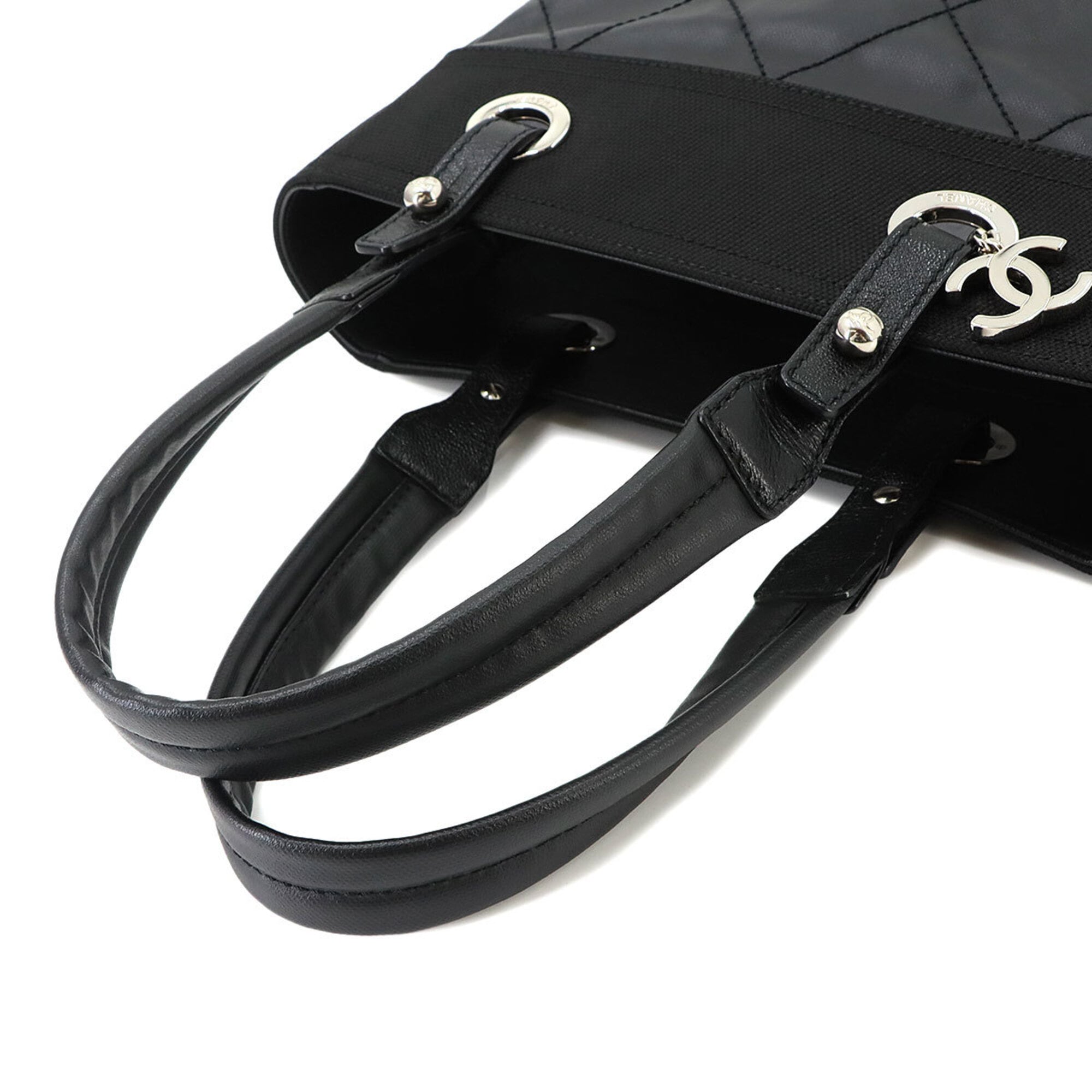 Chanel Paris Biarritz Black Nylon Pvc Leather Handbag Tote Bag (Pre-Owned)