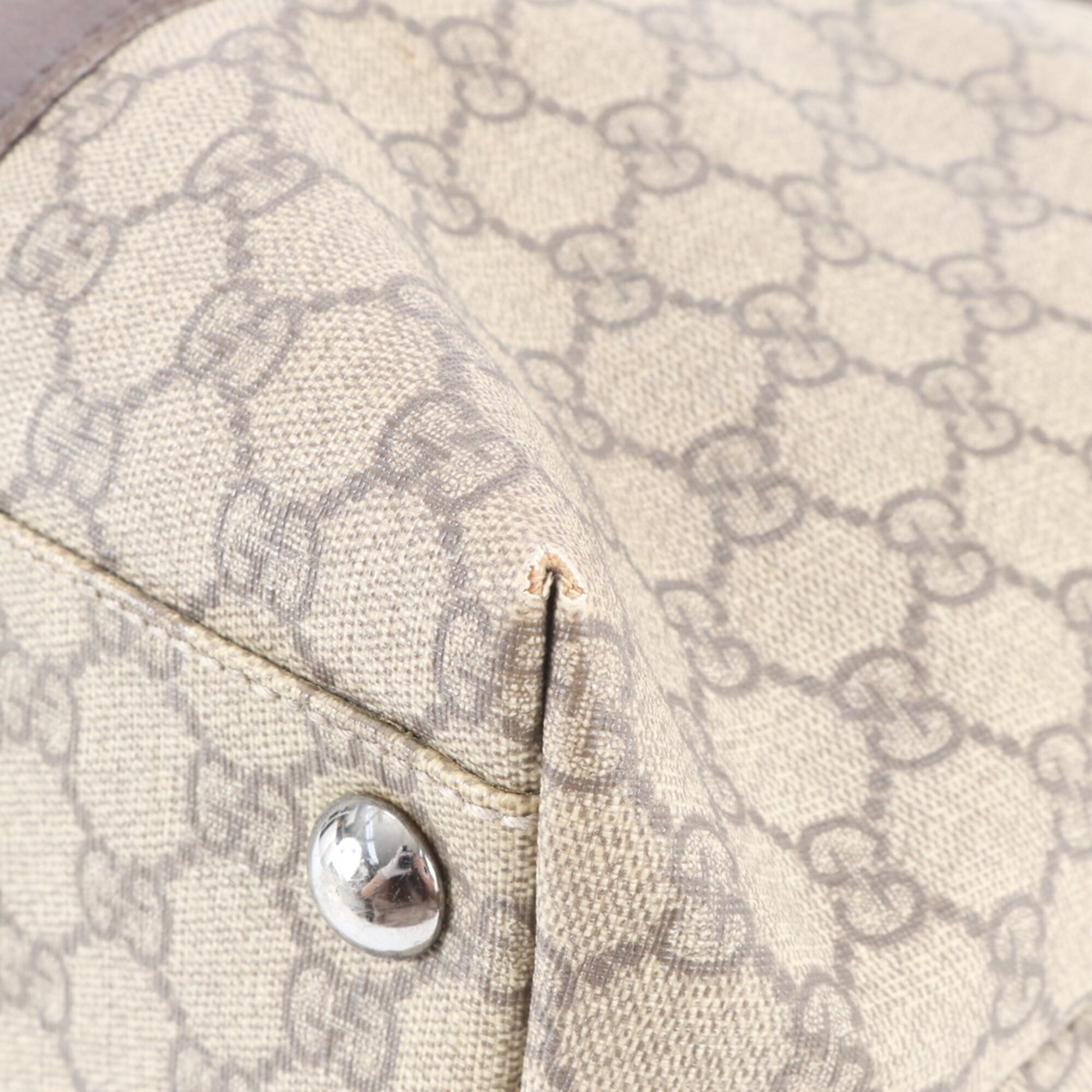 Gucci Beige Brown Leather Coated Canvas Handbag Shoulder Bag Tote Bag (Pre-Owned)
