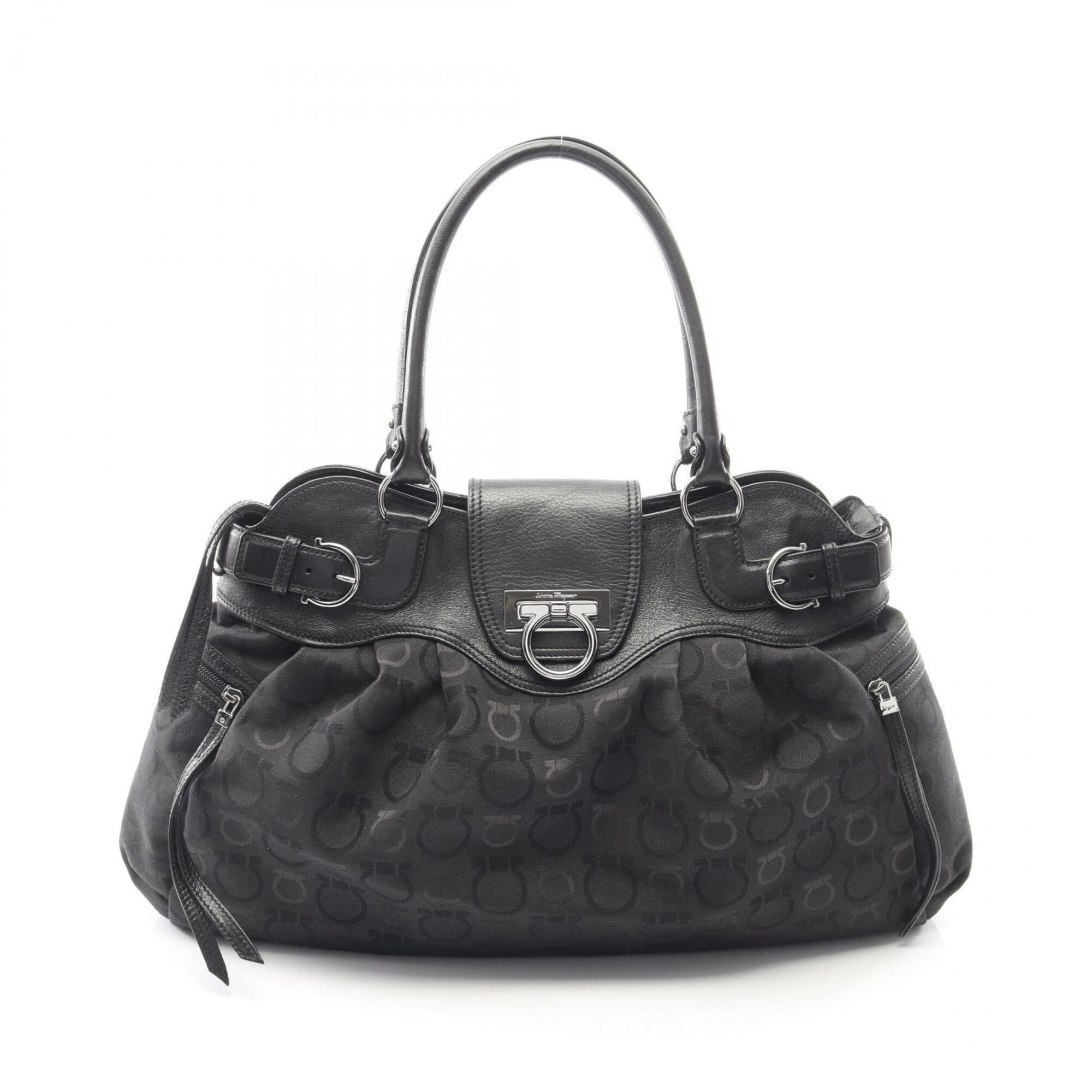 Salvatore Ferragamo Black Canvas Leather Handbag Tote Bag (Pre-Owned)
