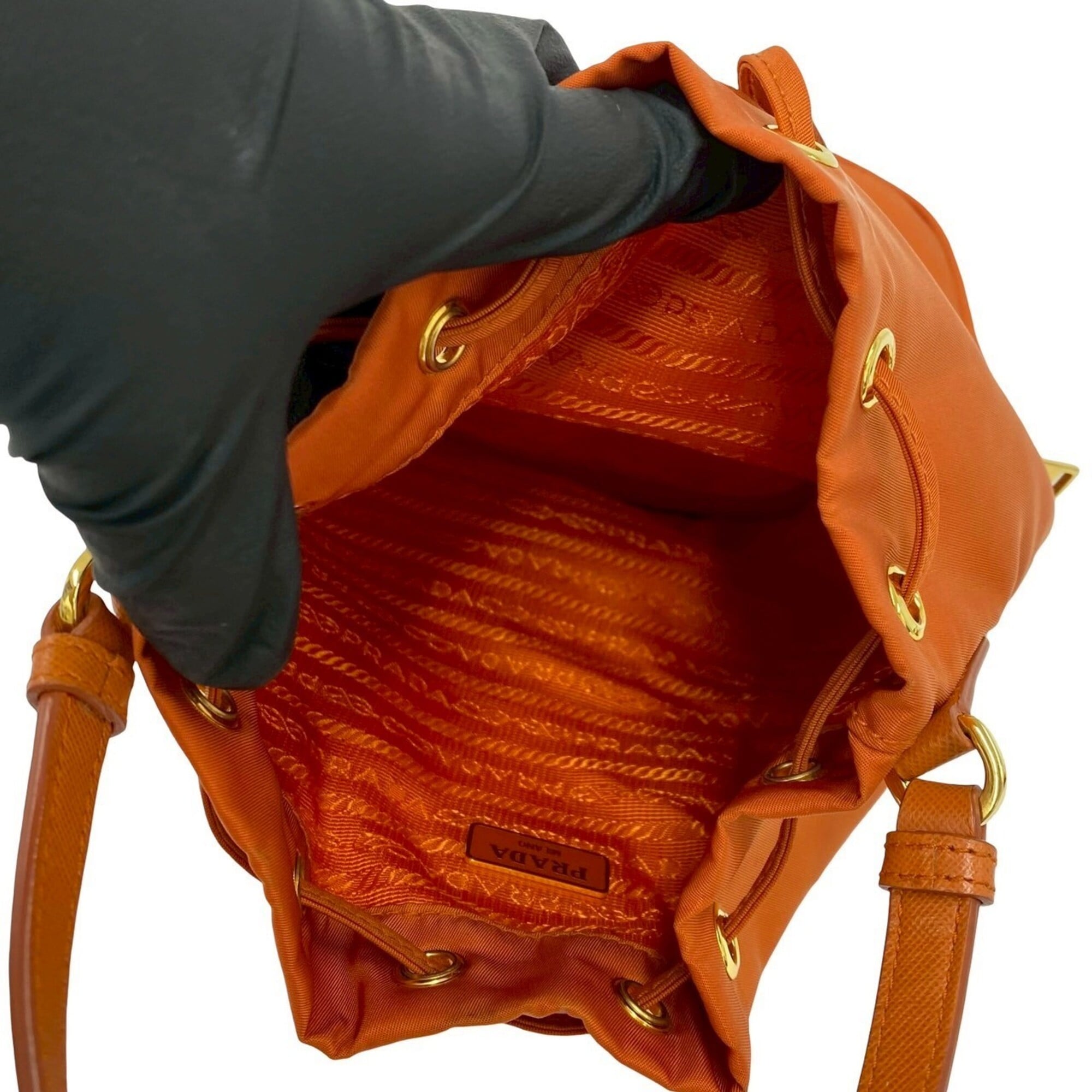 Prada Orange Nylon Leather Handbag Shoulder Bag (Pre-Owned)