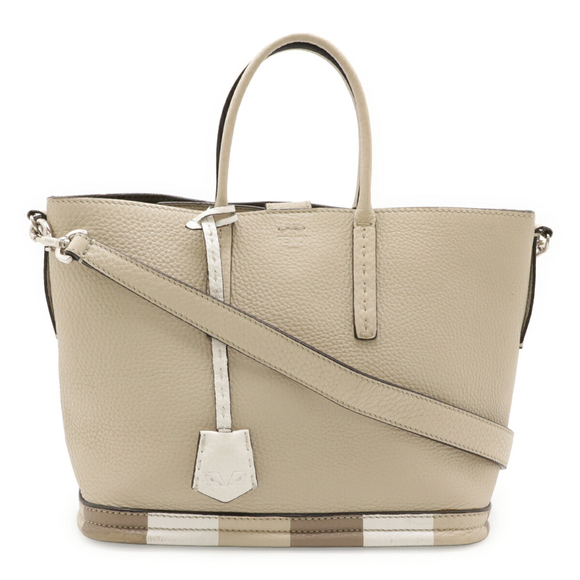 Fendi Beige Sand Leather Handbag Shoulder Bag (Pre-Owned)