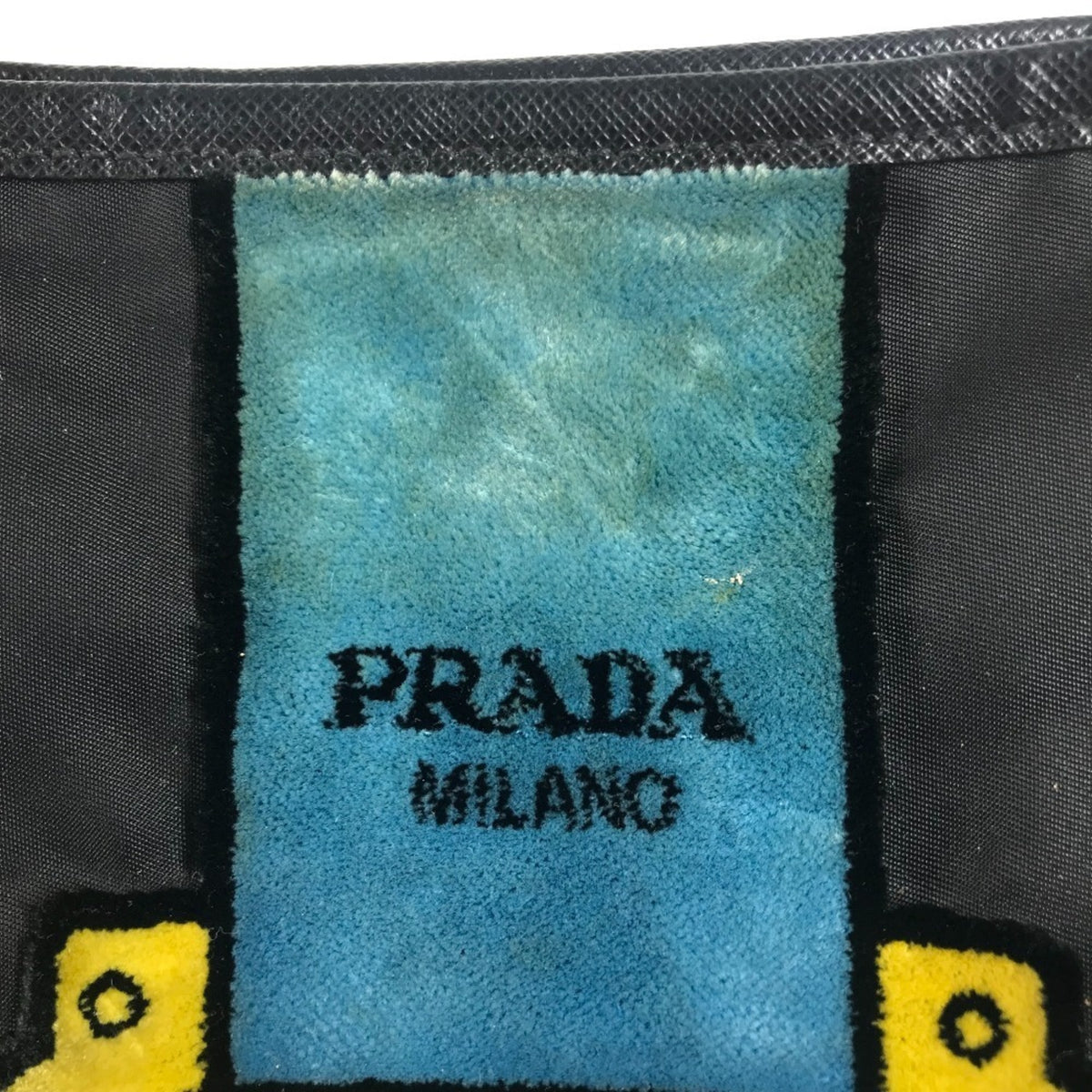 Prada Black Blue Leather Nylon Shoulder Bag Tote Bag (Pre-Owned)