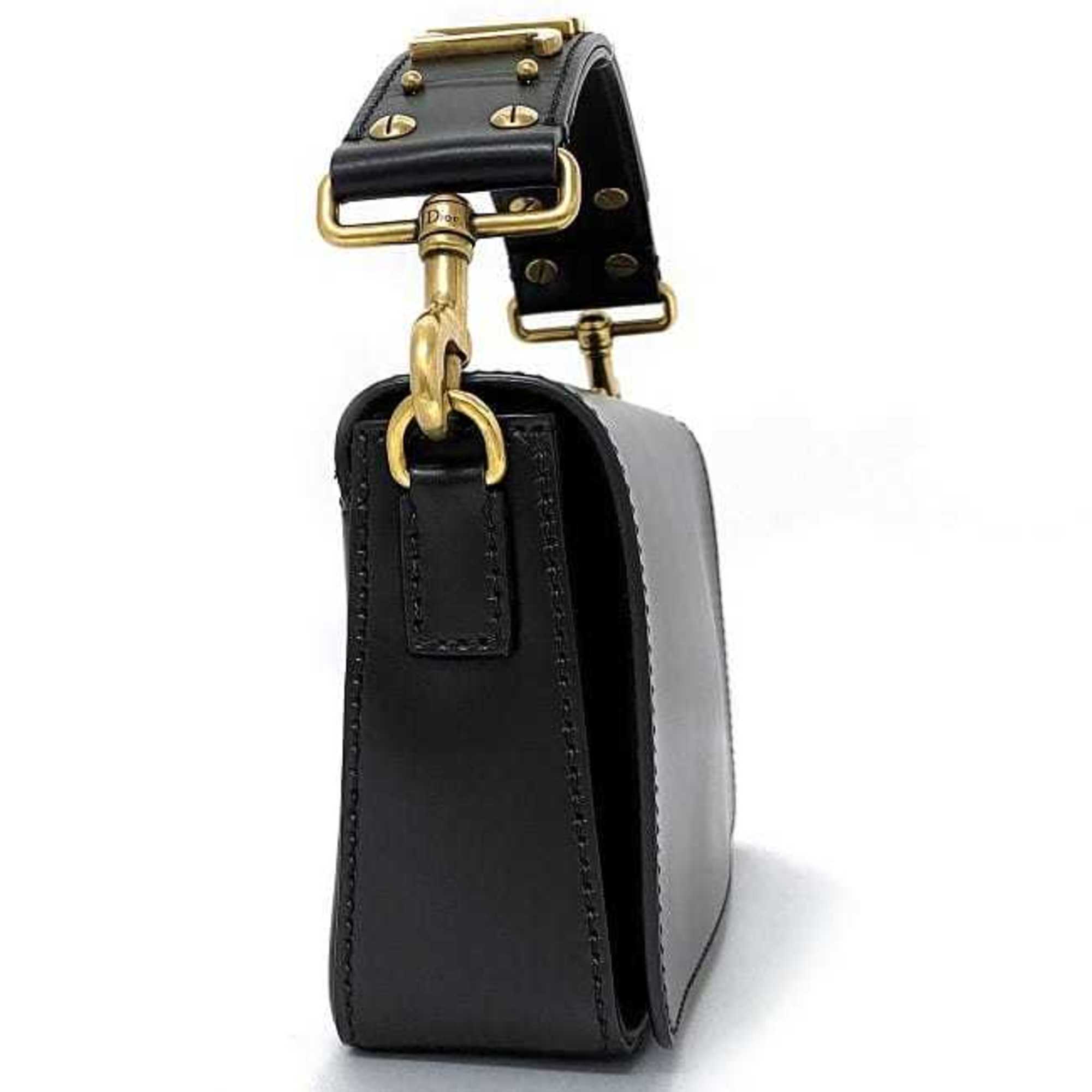 Christian Dior Black Leather Clutch Bag Handbag (Pre-Owned)