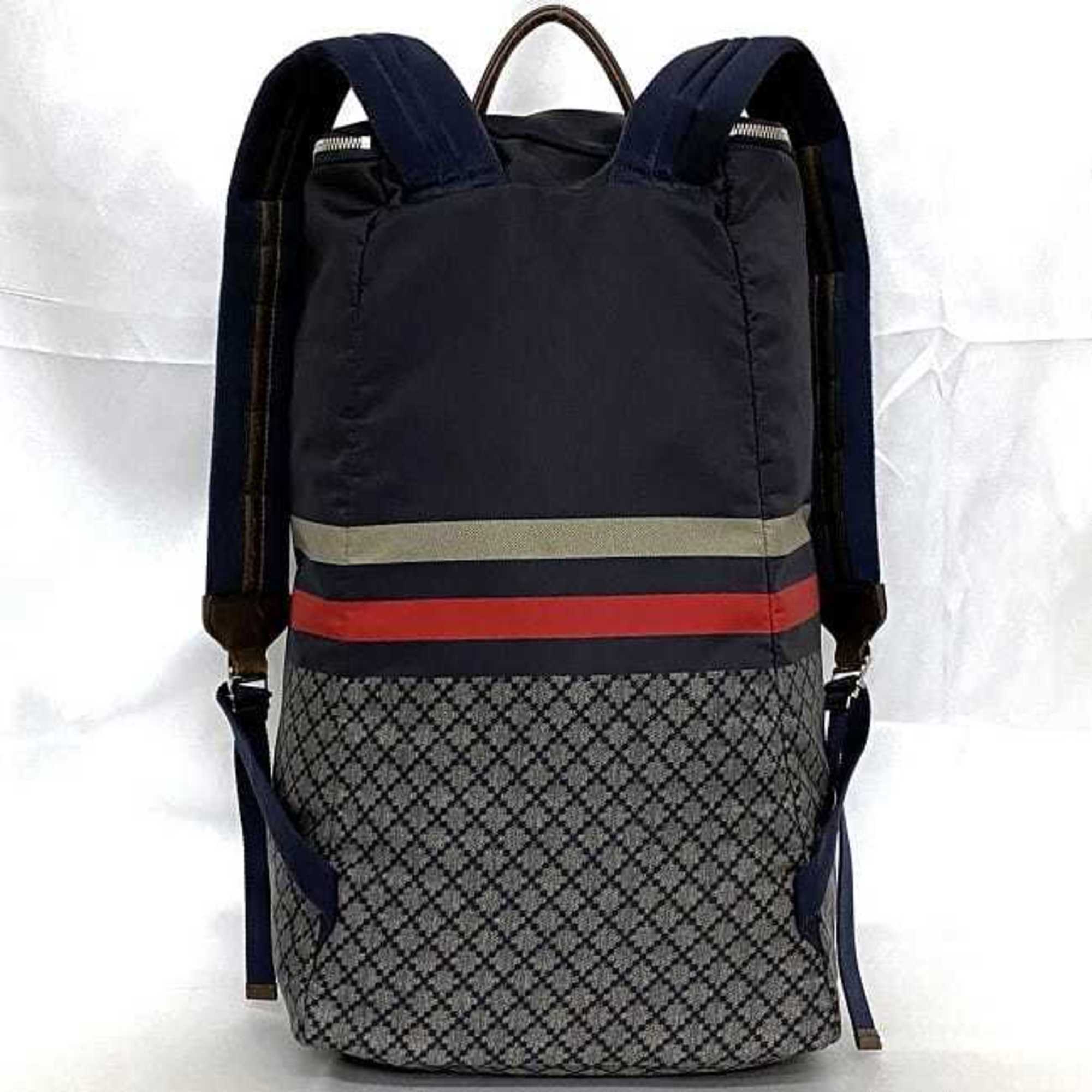 Gucci Diamante Gray Navy Nylon Leather Backpack (Pre-Owned)